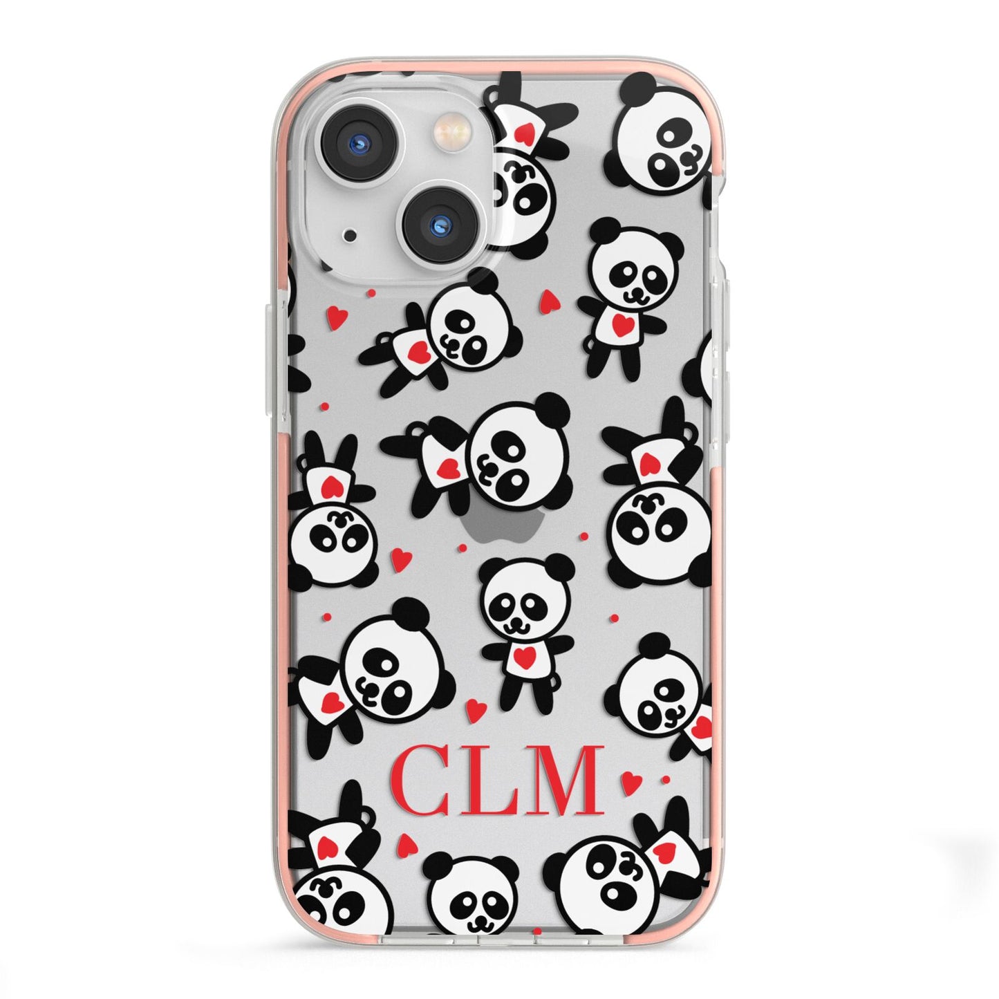 Personalised Panda Initials iPhone 13 Mini TPU Impact Case with Pink Edges
