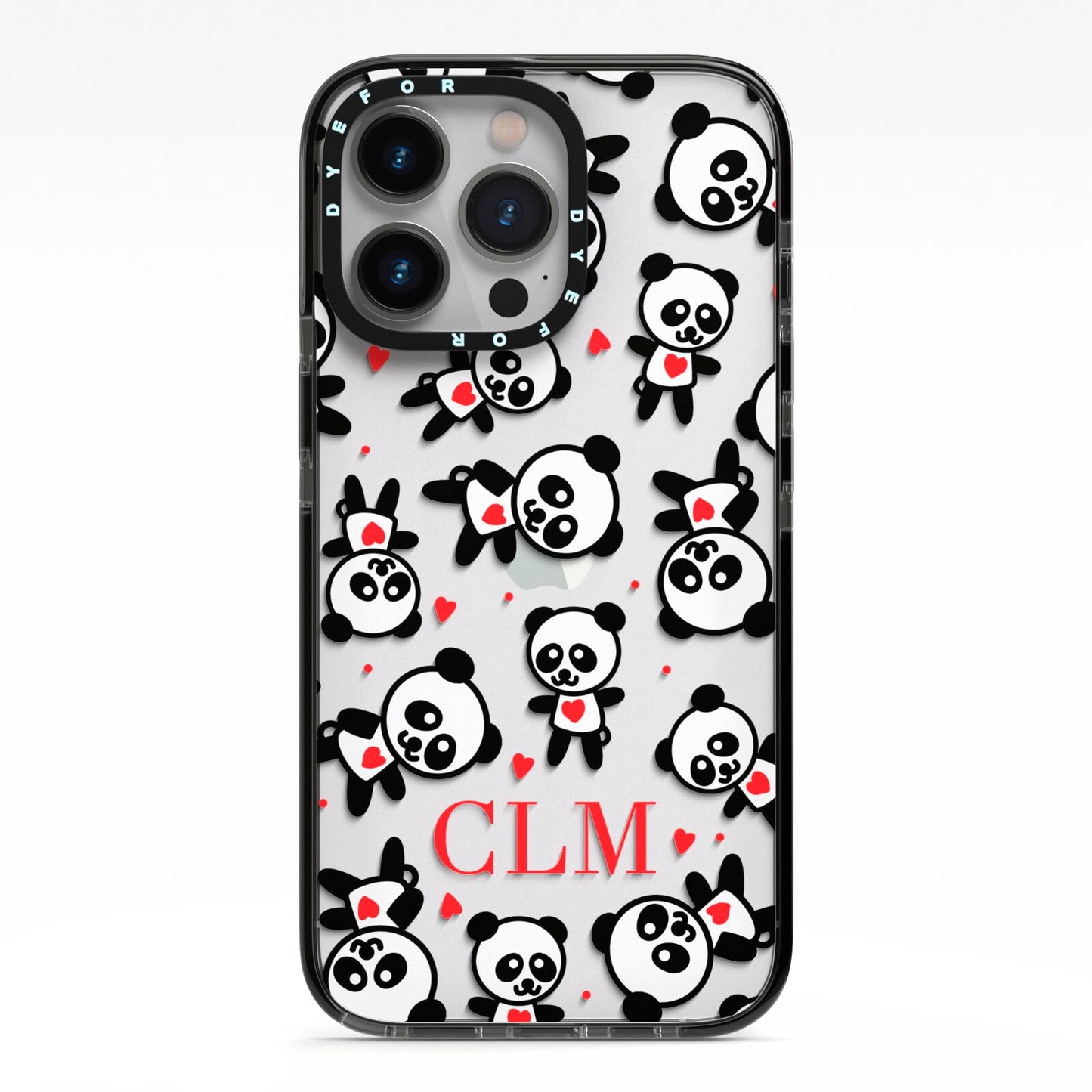 Personalised Panda Initials iPhone 13 Pro Black Impact Case on Silver phone