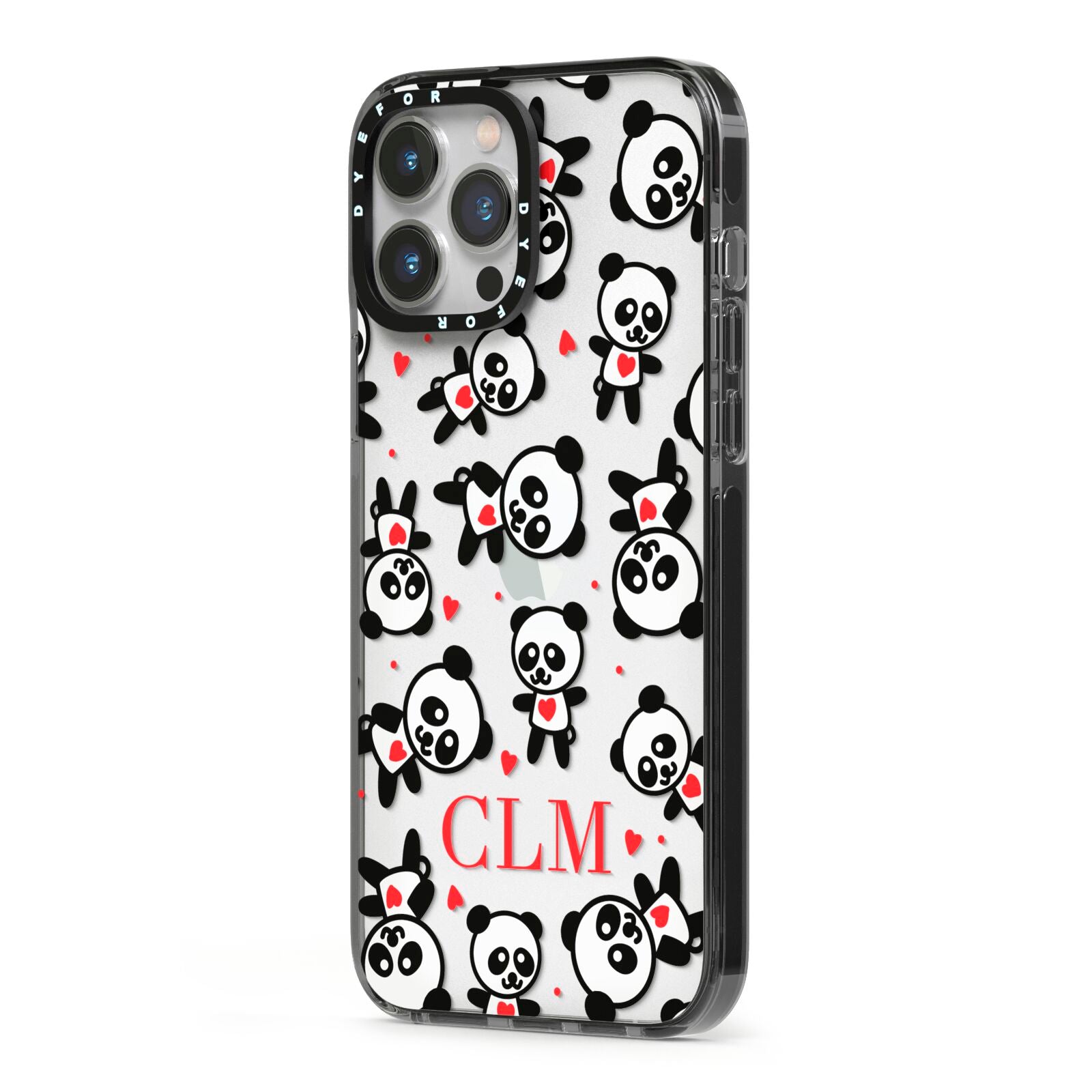 Personalised Panda Initials iPhone 13 Pro Max Black Impact Case Side Angle on Silver phone