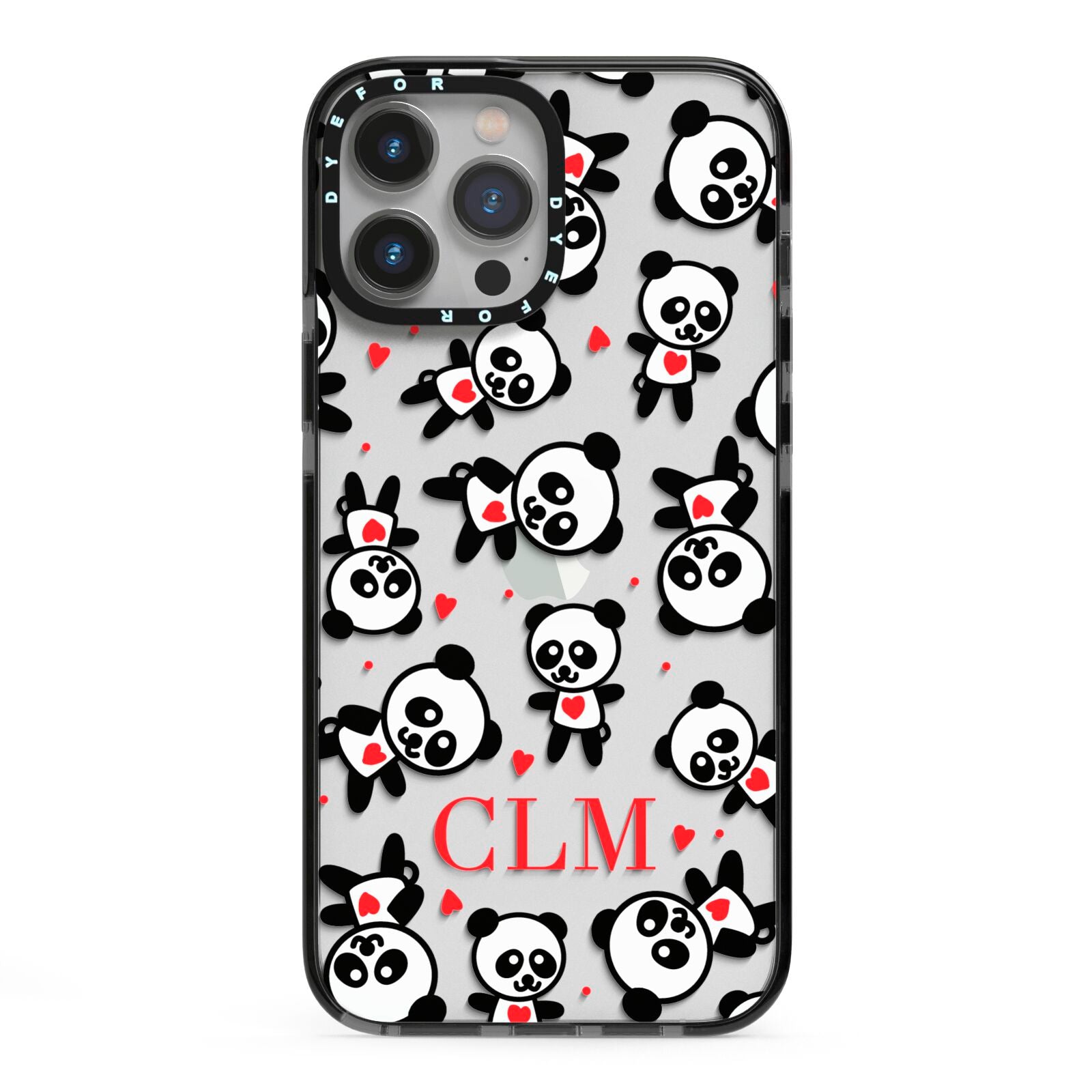 Personalised Panda Initials iPhone 13 Pro Max Black Impact Case on Silver phone