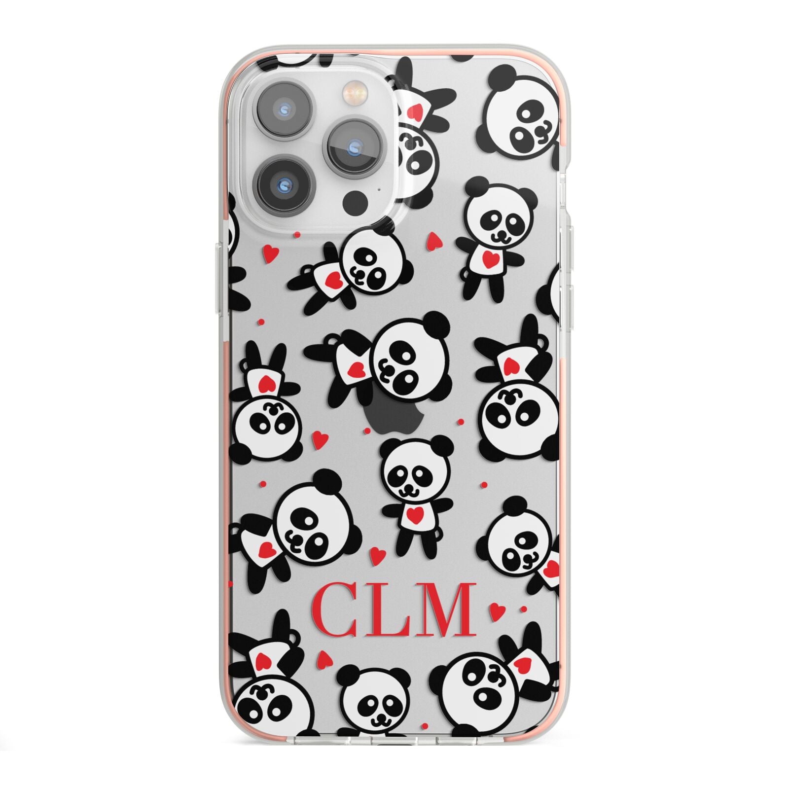 Personalised Panda Initials iPhone 13 Pro Max TPU Impact Case with Pink Edges