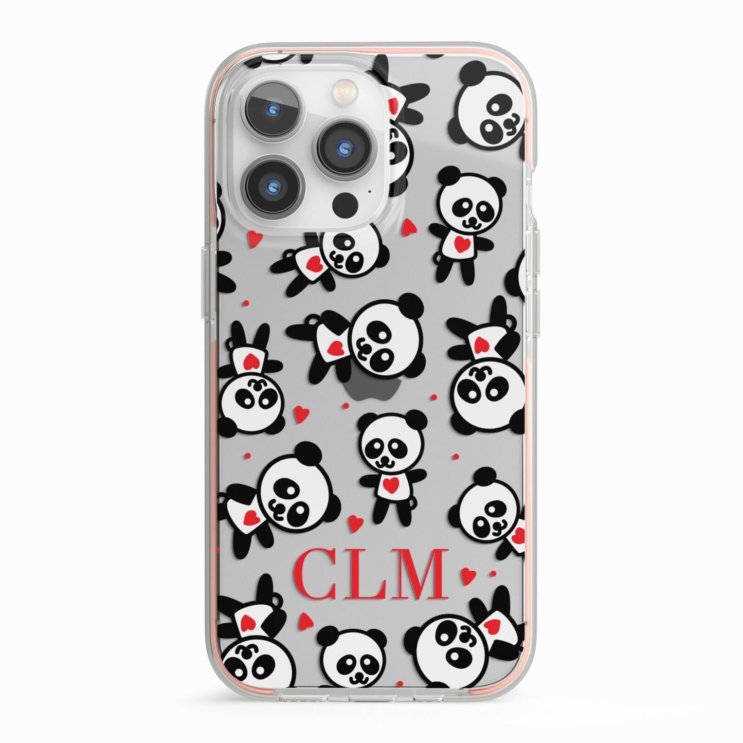 Personalised Panda Initials iPhone 13 Pro TPU Impact Case with Pink Edges
