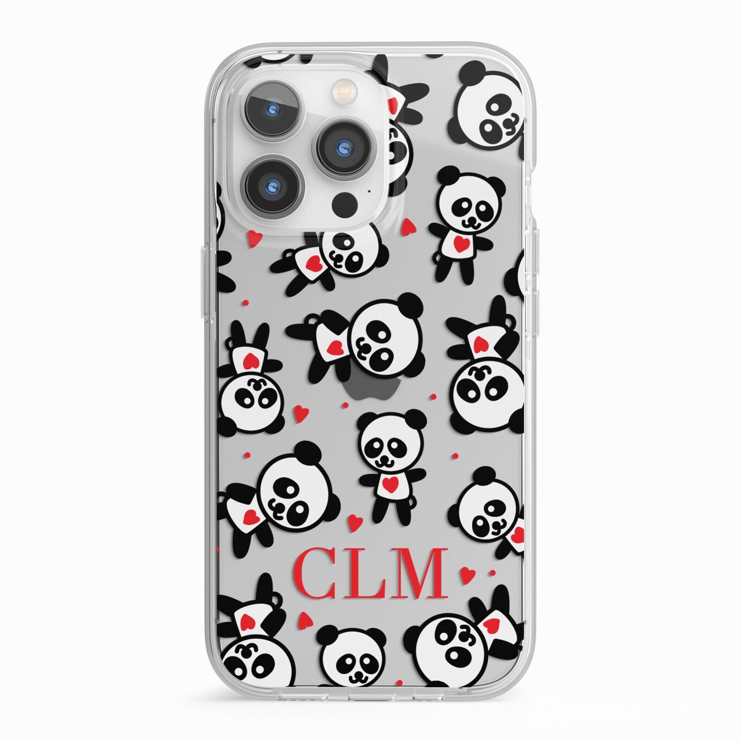 Personalised Panda Initials iPhone 13 Pro TPU Impact Case with White Edges