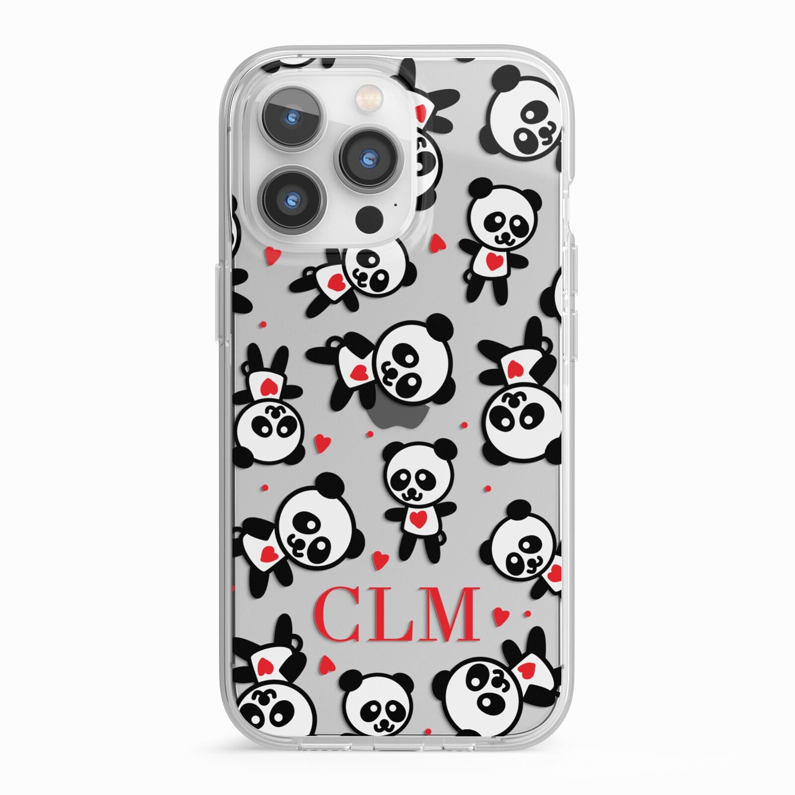 Personalised Panda Initials iPhone 13 Pro TPU Impact Case with White Edges