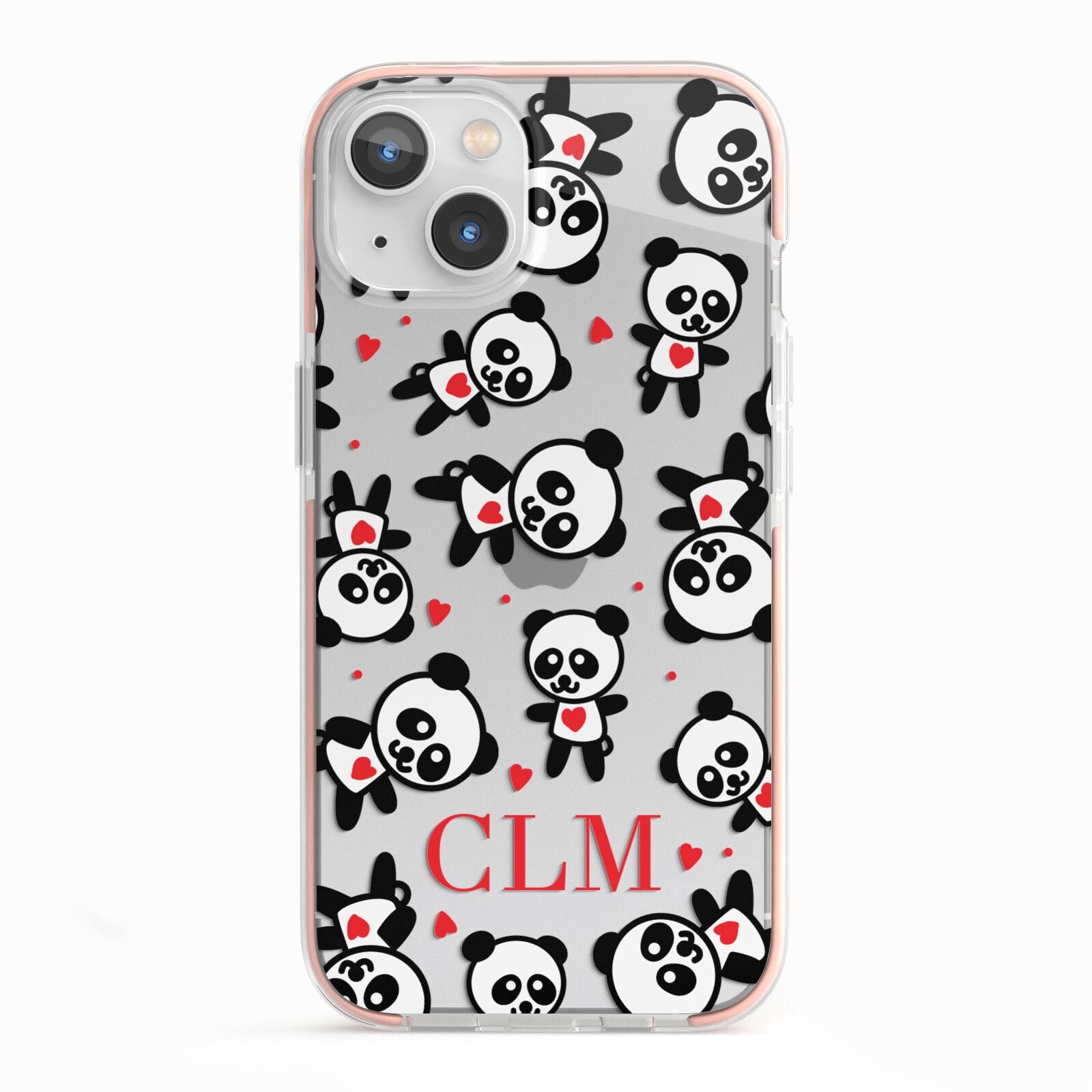 Personalised Panda Initials iPhone 13 TPU Impact Case with Pink Edges