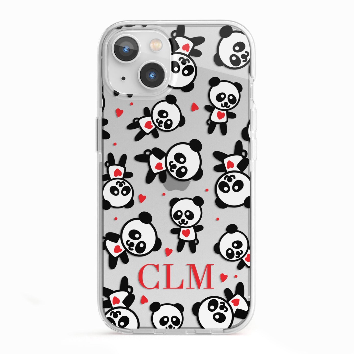 Personalised Panda Initials iPhone 13 TPU Impact Case with White Edges