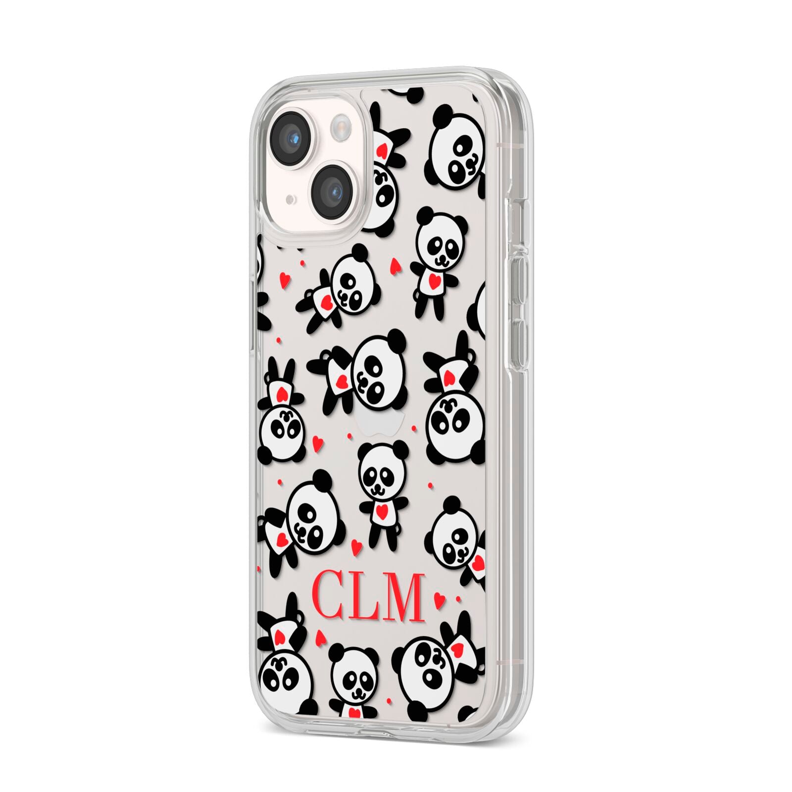 Personalised Panda Initials iPhone 14 Clear Tough Case Starlight Angled Image