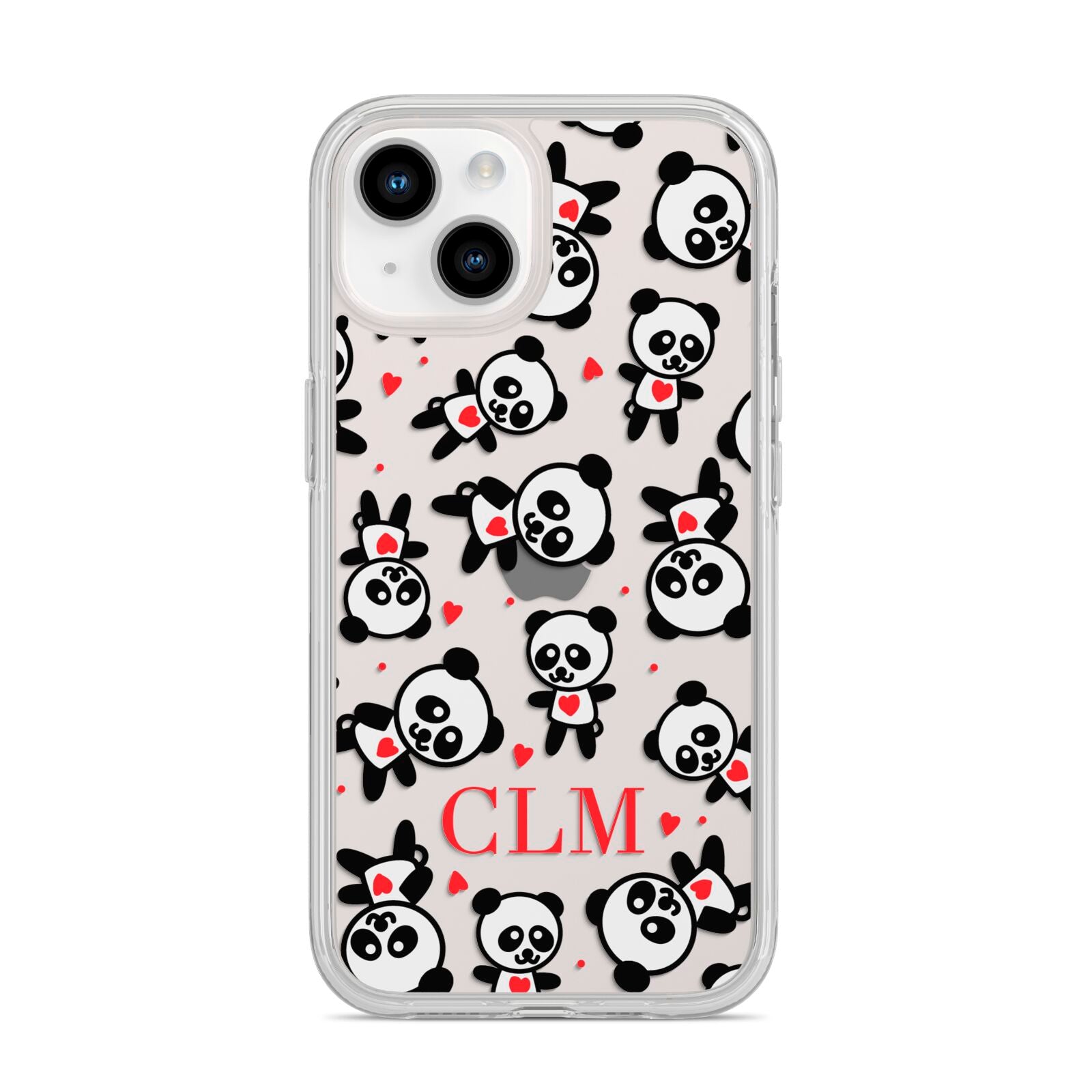Personalised Panda Initials iPhone 14 Clear Tough Case Starlight