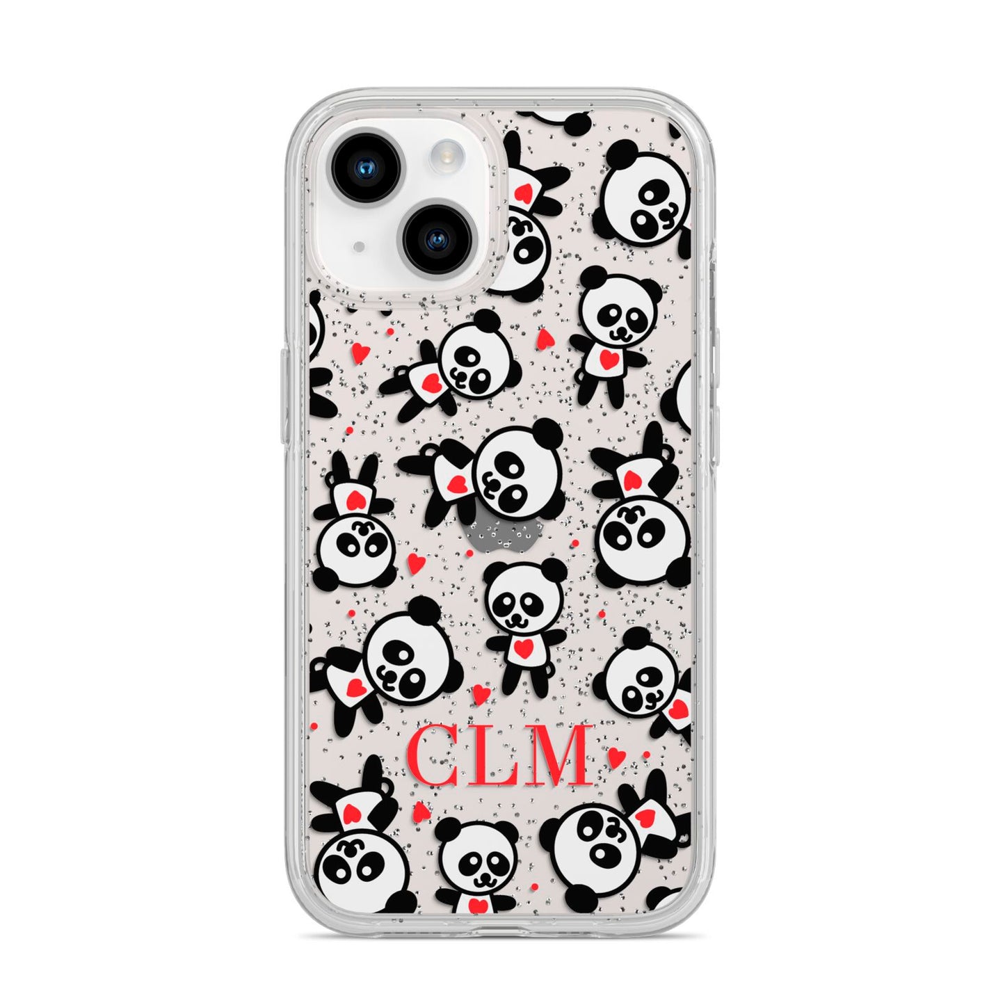 Personalised Panda Initials iPhone 14 Glitter Tough Case Starlight