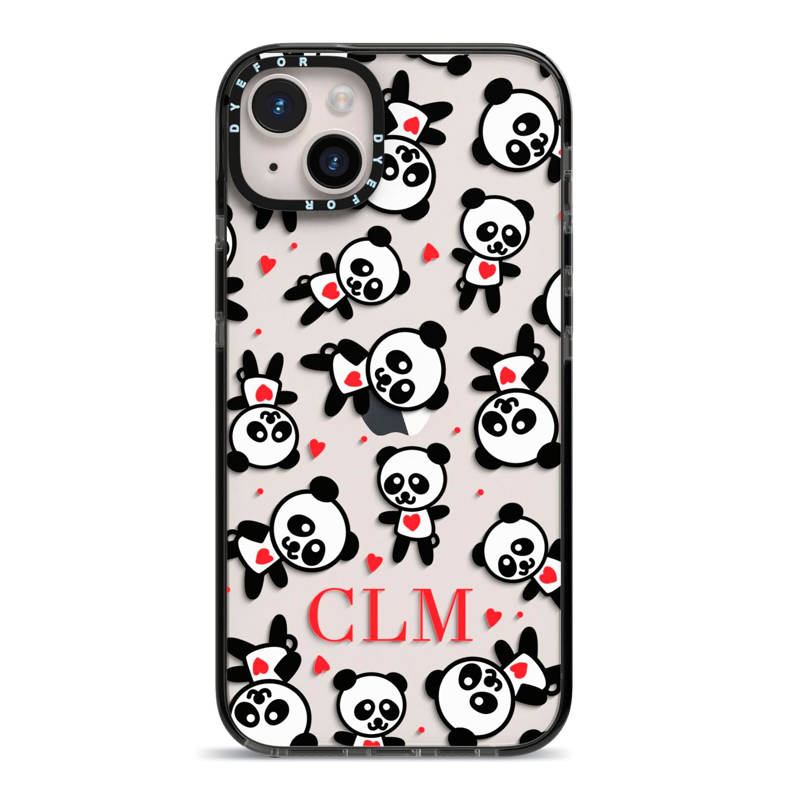 Personalised Panda Initials iPhone 14 Plus Black Impact Case on Silver phone