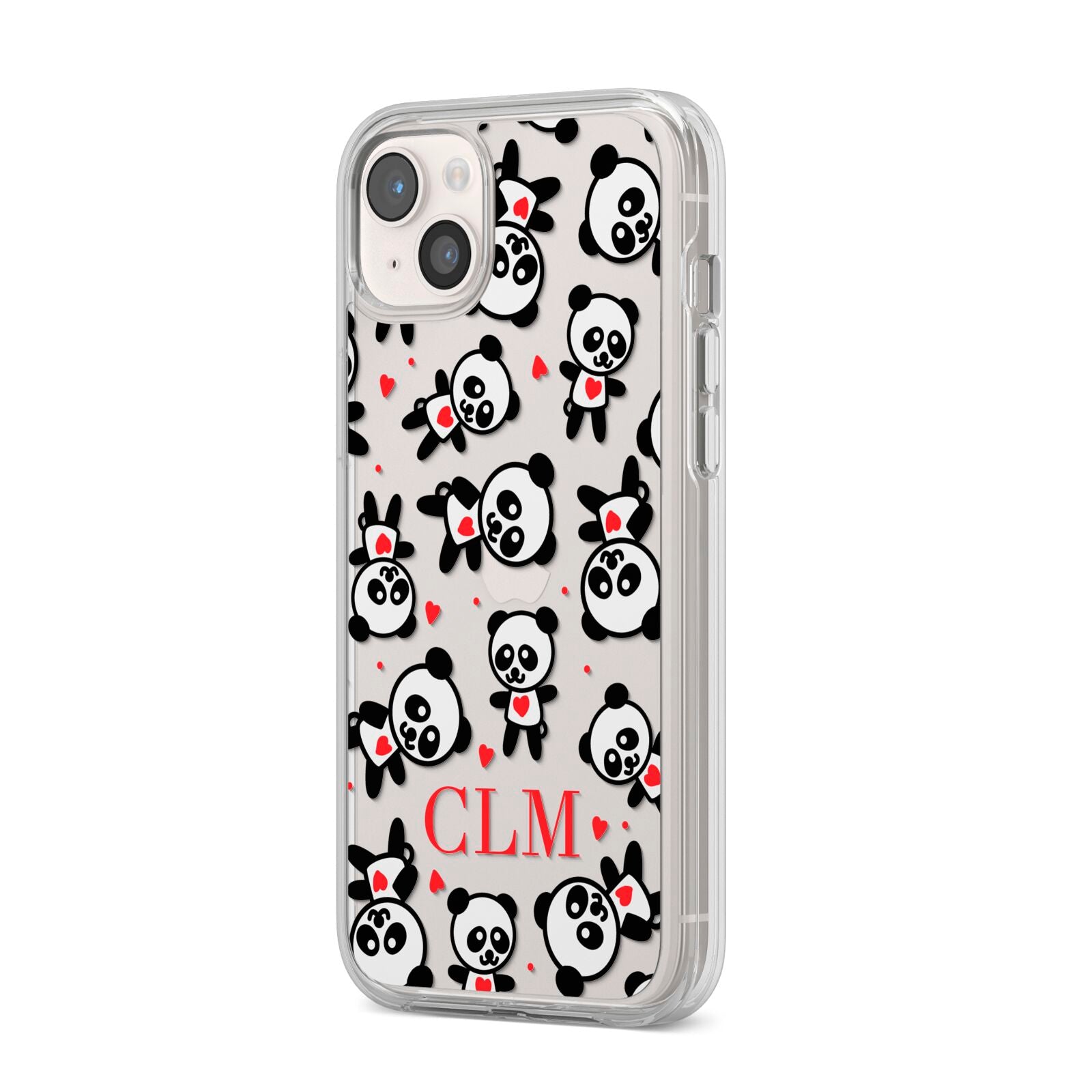 Personalised Panda Initials iPhone 14 Plus Clear Tough Case Starlight Angled Image