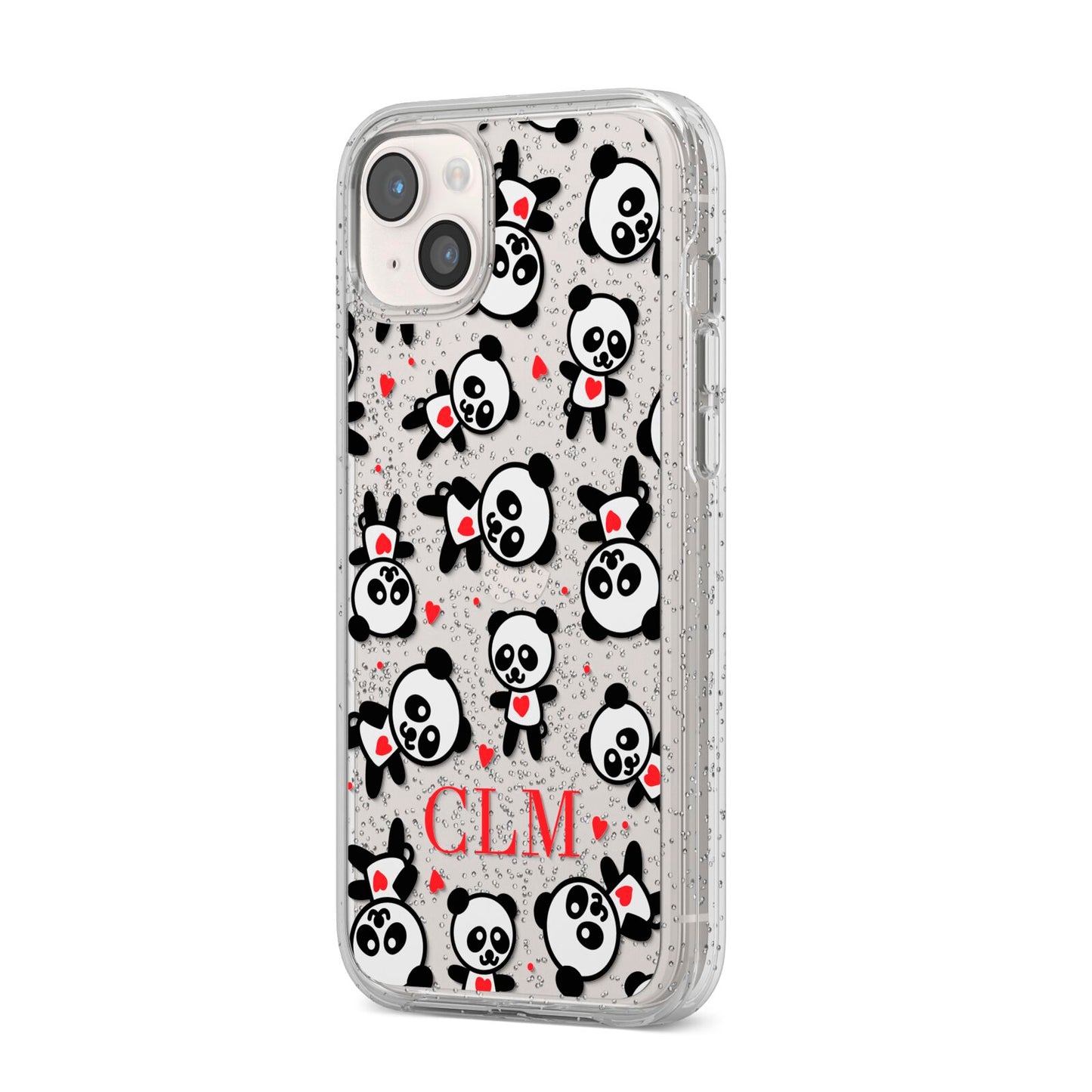 Personalised Panda Initials iPhone 14 Plus Glitter Tough Case Starlight Angled Image