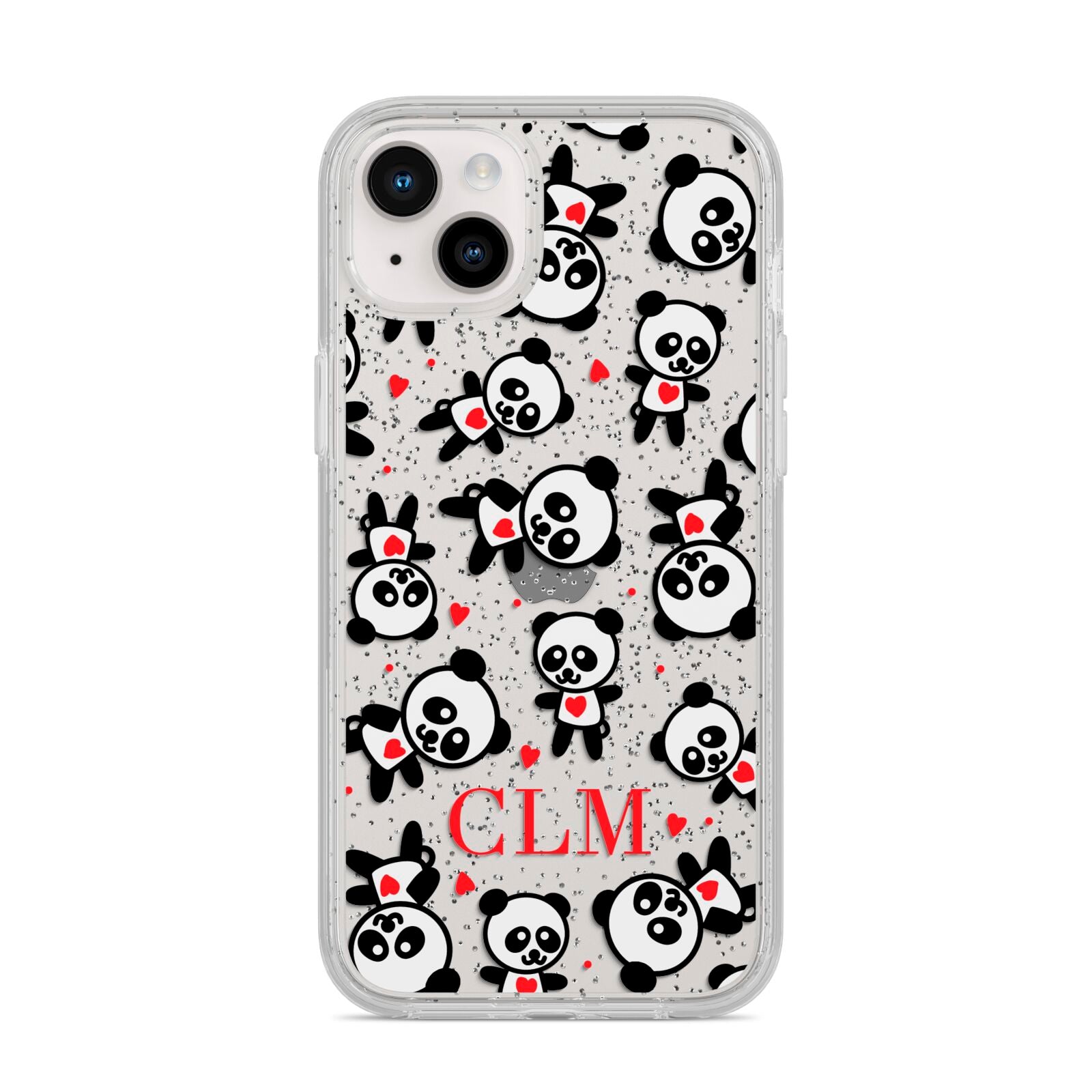 Personalised Panda Initials iPhone 14 Plus Glitter Tough Case Starlight
