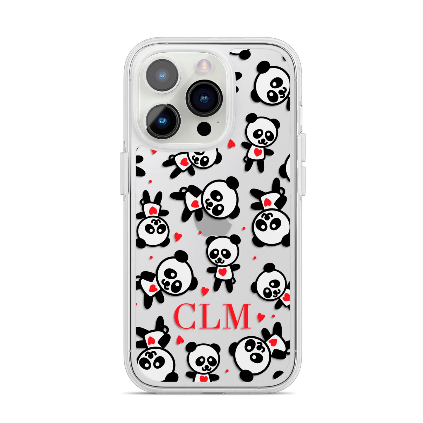 Personalised Panda Initials iPhone 14 Pro Clear Tough Case Silver