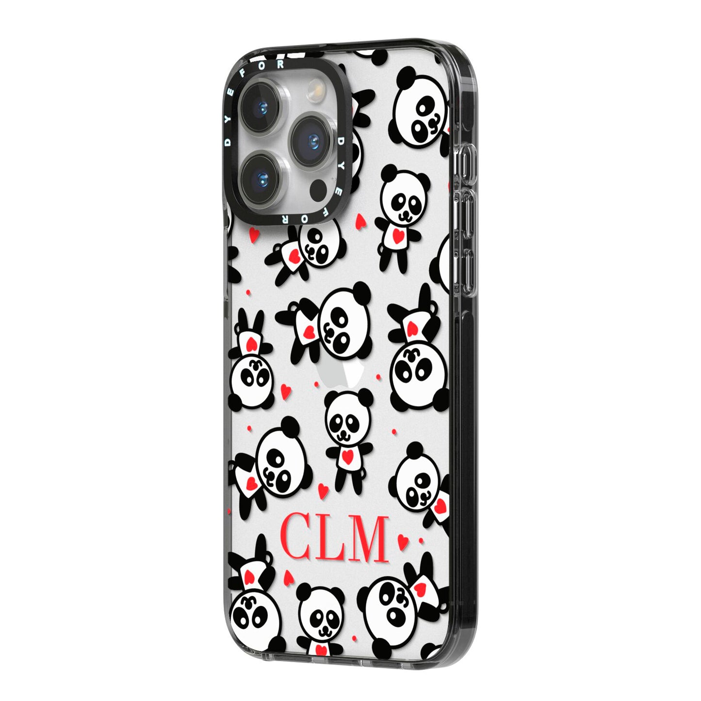 Personalised Panda Initials iPhone 14 Pro Max Black Impact Case Side Angle on Silver phone