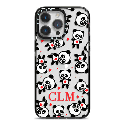 Personalised Panda Initials iPhone 14 Pro Max Black Impact Case on Silver phone