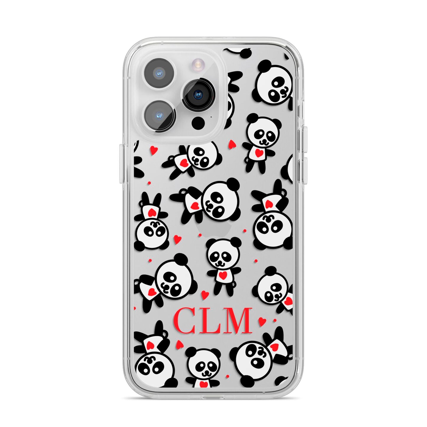 Personalised Panda Initials iPhone 14 Pro Max Clear Tough Case Silver