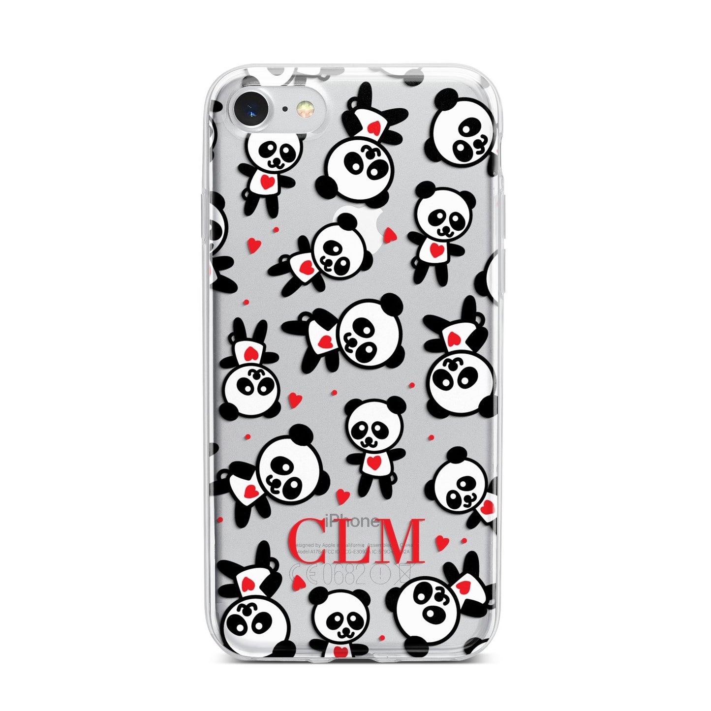 Personalised Panda Initials iPhone 7 Bumper Case on Silver iPhone