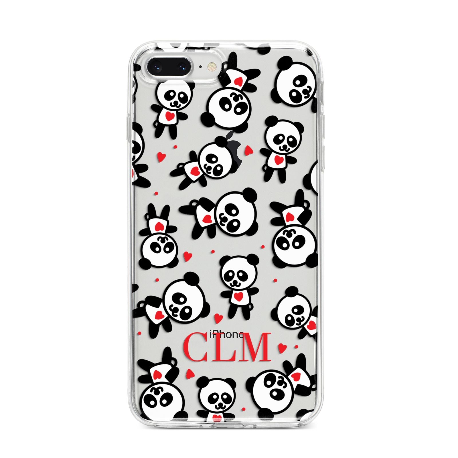 Personalised Panda Initials iPhone 8 Plus Bumper Case on Silver iPhone