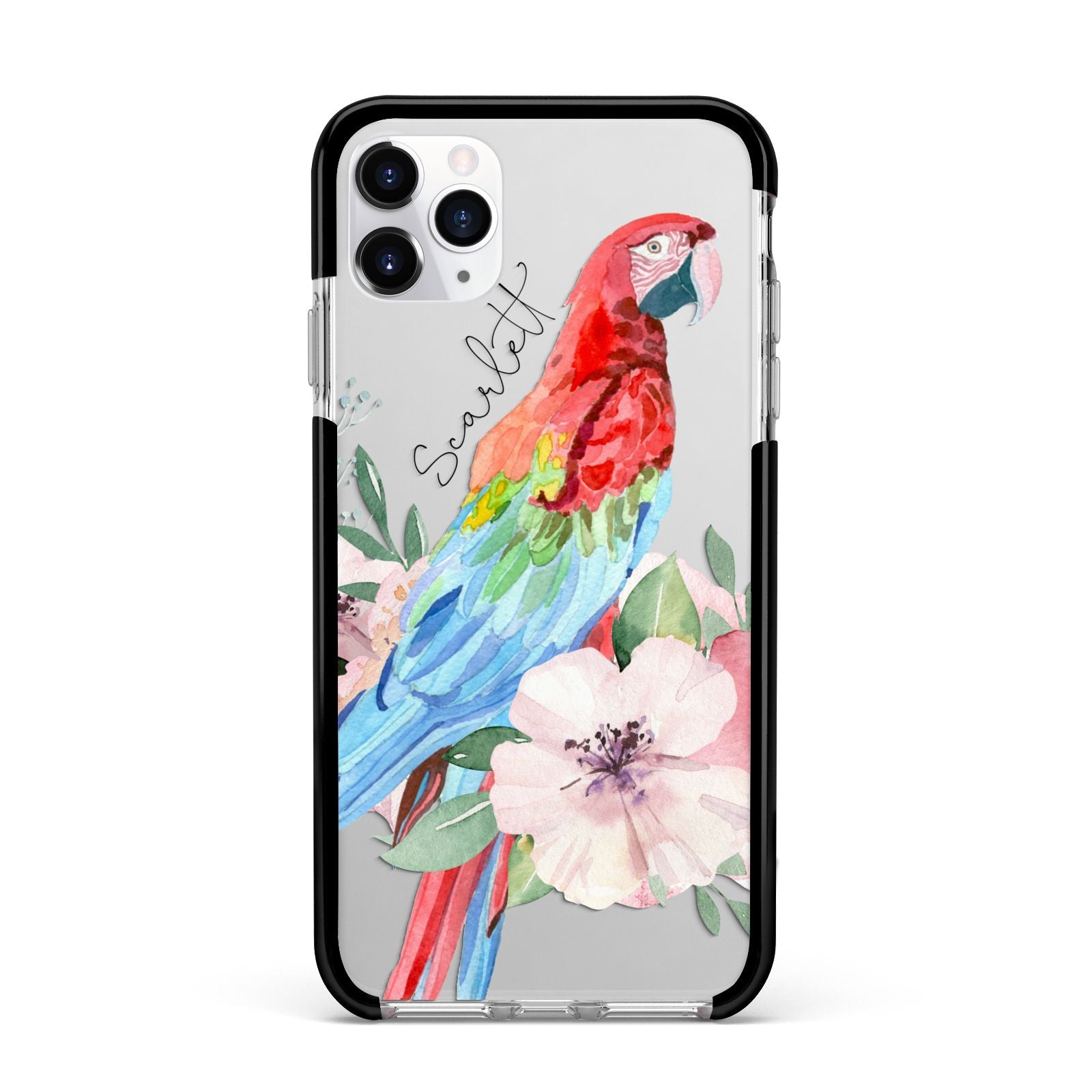 Personalised Parrot Apple iPhone 11 Pro Max in Silver with Black Impact Case
