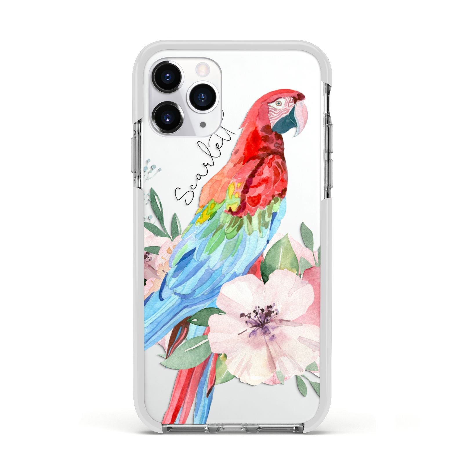 Personalised Parrot Apple iPhone 11 Pro in Silver with White Impact Case