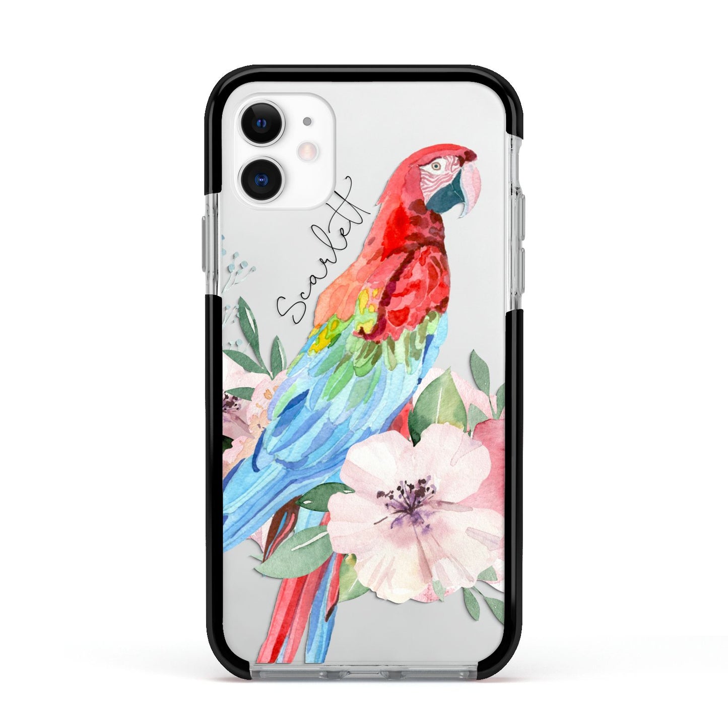 Personalised Parrot Apple iPhone 11 in White with Black Impact Case
