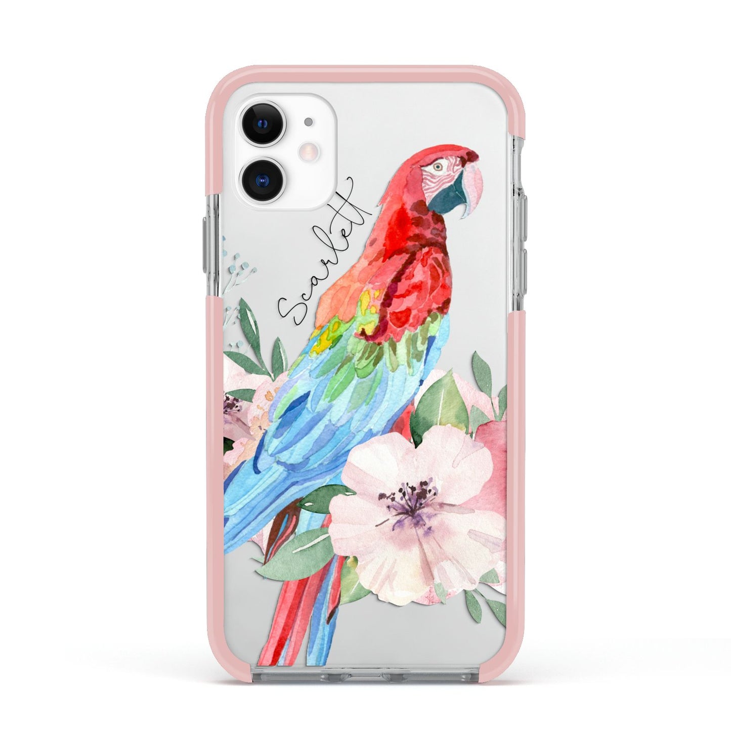 Personalised Parrot Apple iPhone 11 in White with Pink Impact Case