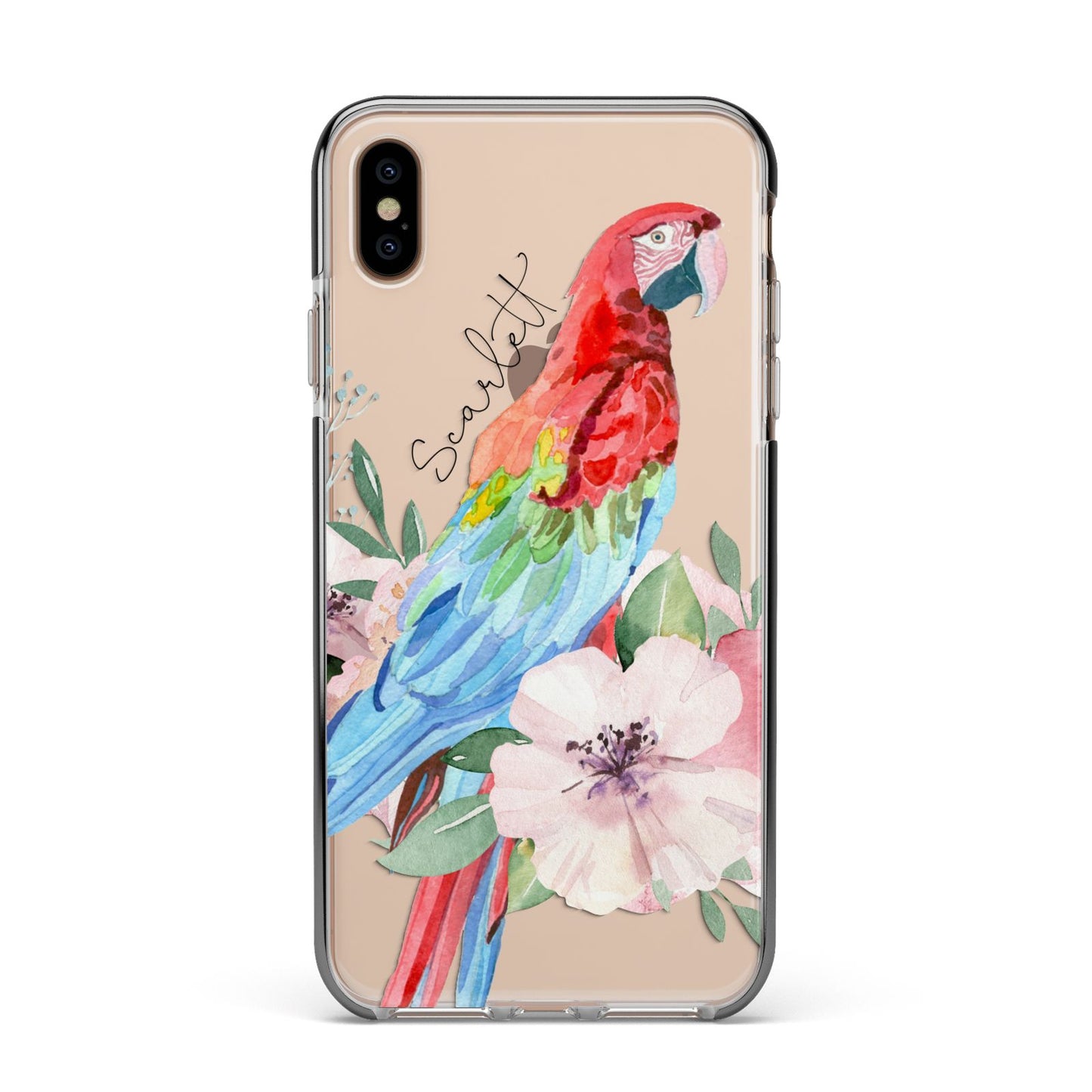 Personalised Parrot Apple iPhone Xs Max Impact Case Black Edge on Gold Phone