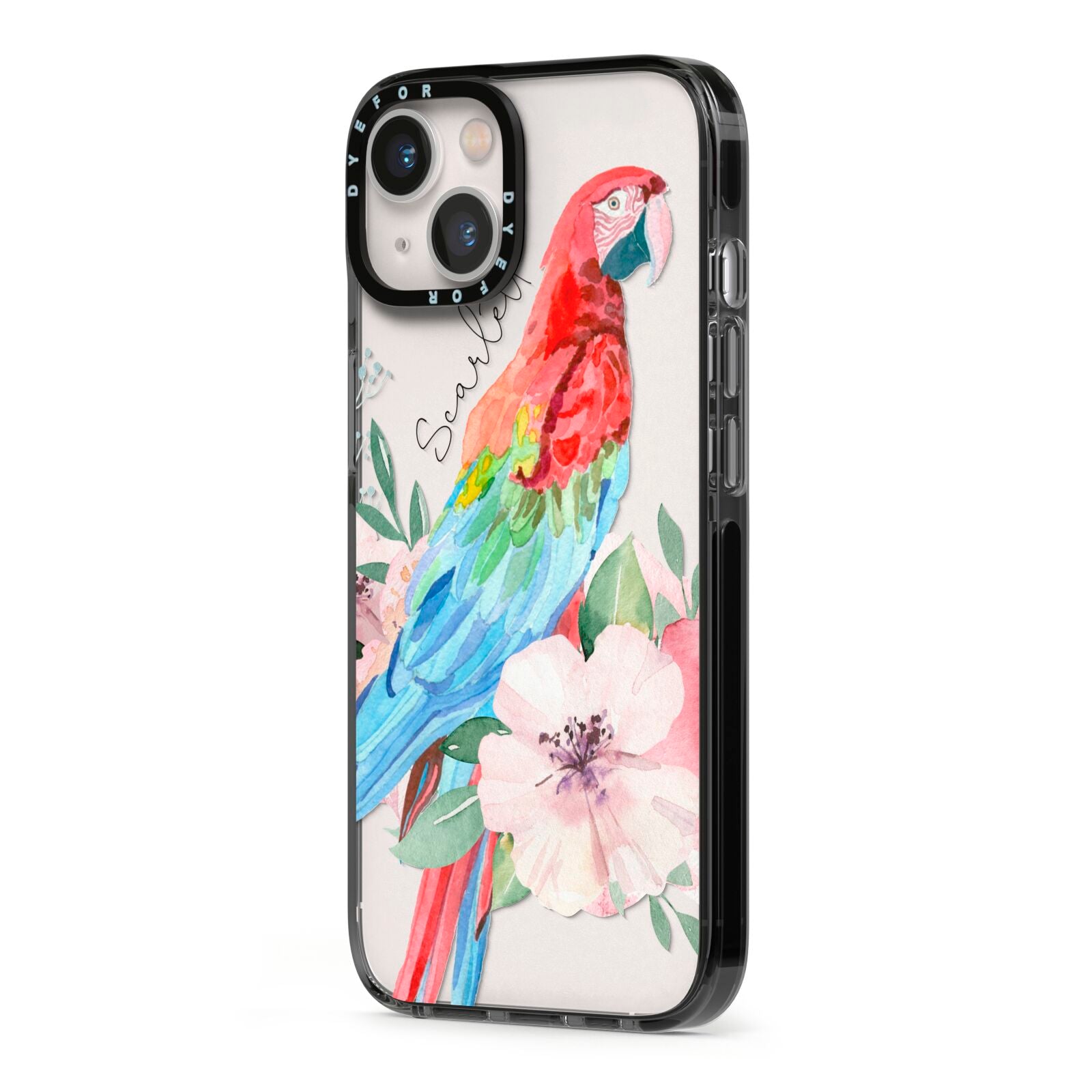 Personalised Parrot iPhone 13 Black Impact Case Side Angle on Silver phone