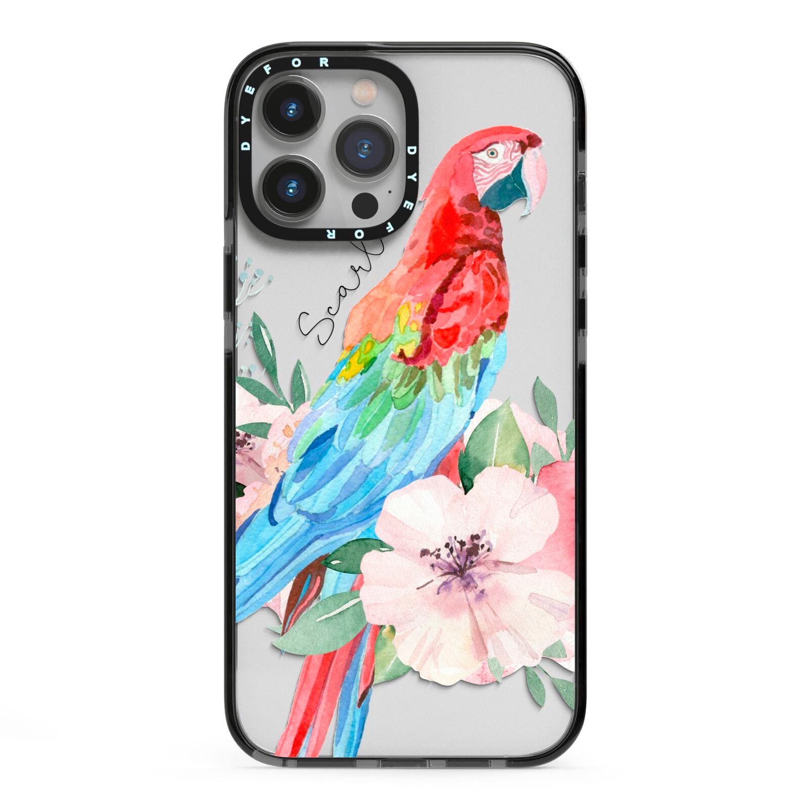Personalised Parrot iPhone 13 Pro Max Black Impact Case on Silver phone