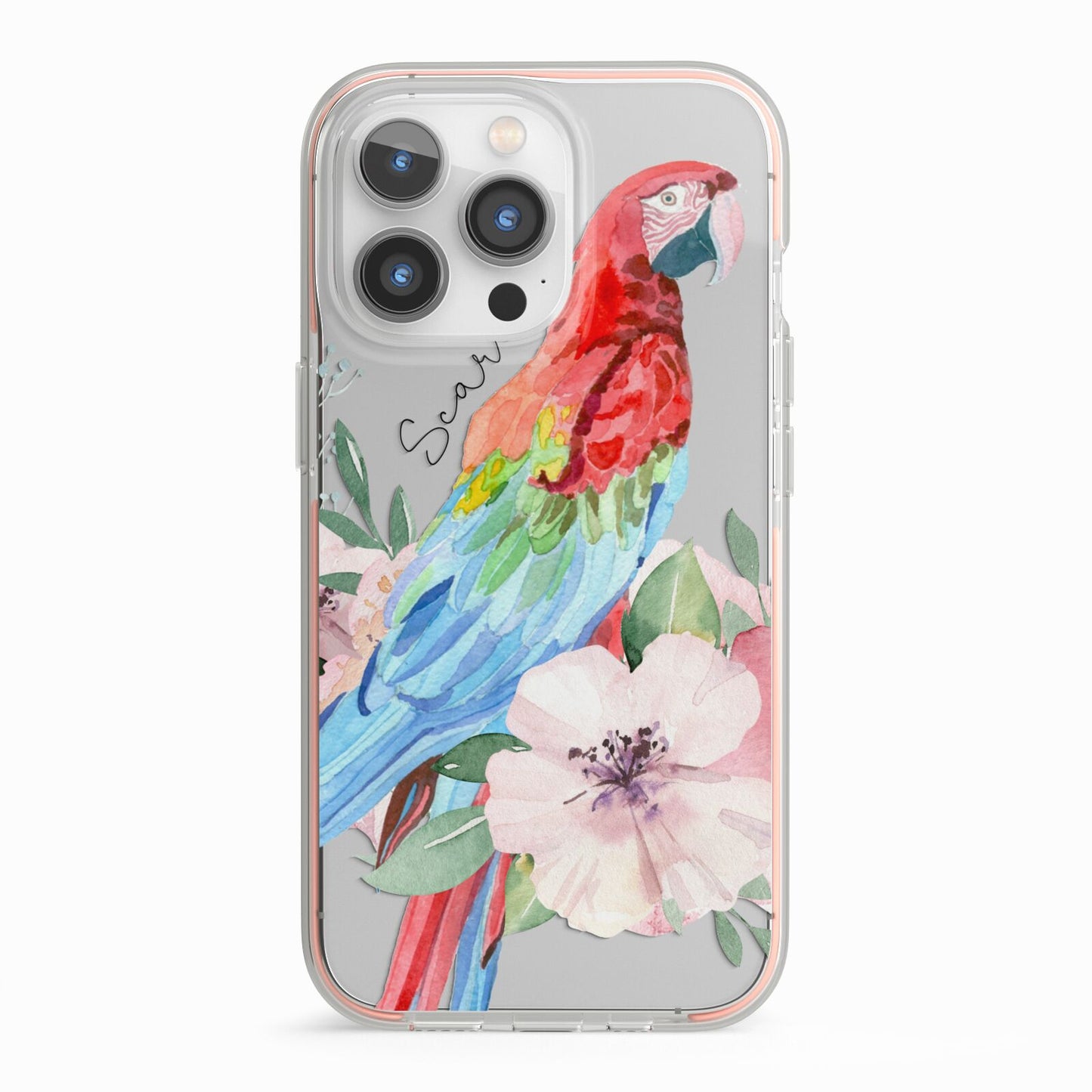 Personalised Parrot iPhone 13 Pro TPU Impact Case with Pink Edges