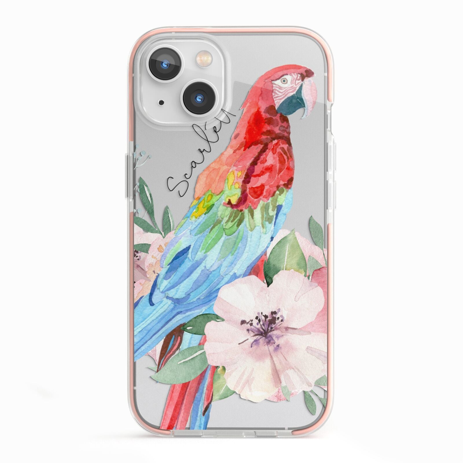 Personalised Parrot iPhone 13 TPU Impact Case with Pink Edges