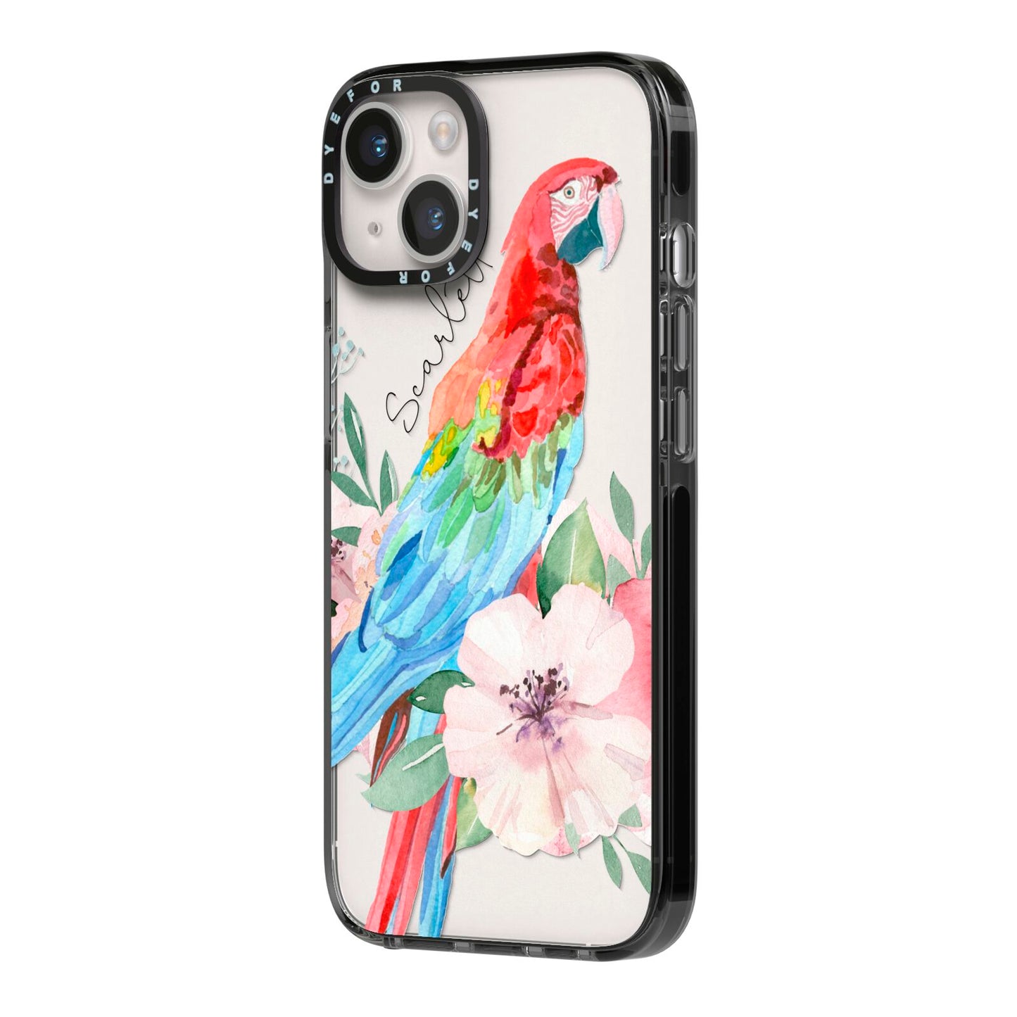 Personalised Parrot iPhone 14 Black Impact Case Side Angle on Silver phone