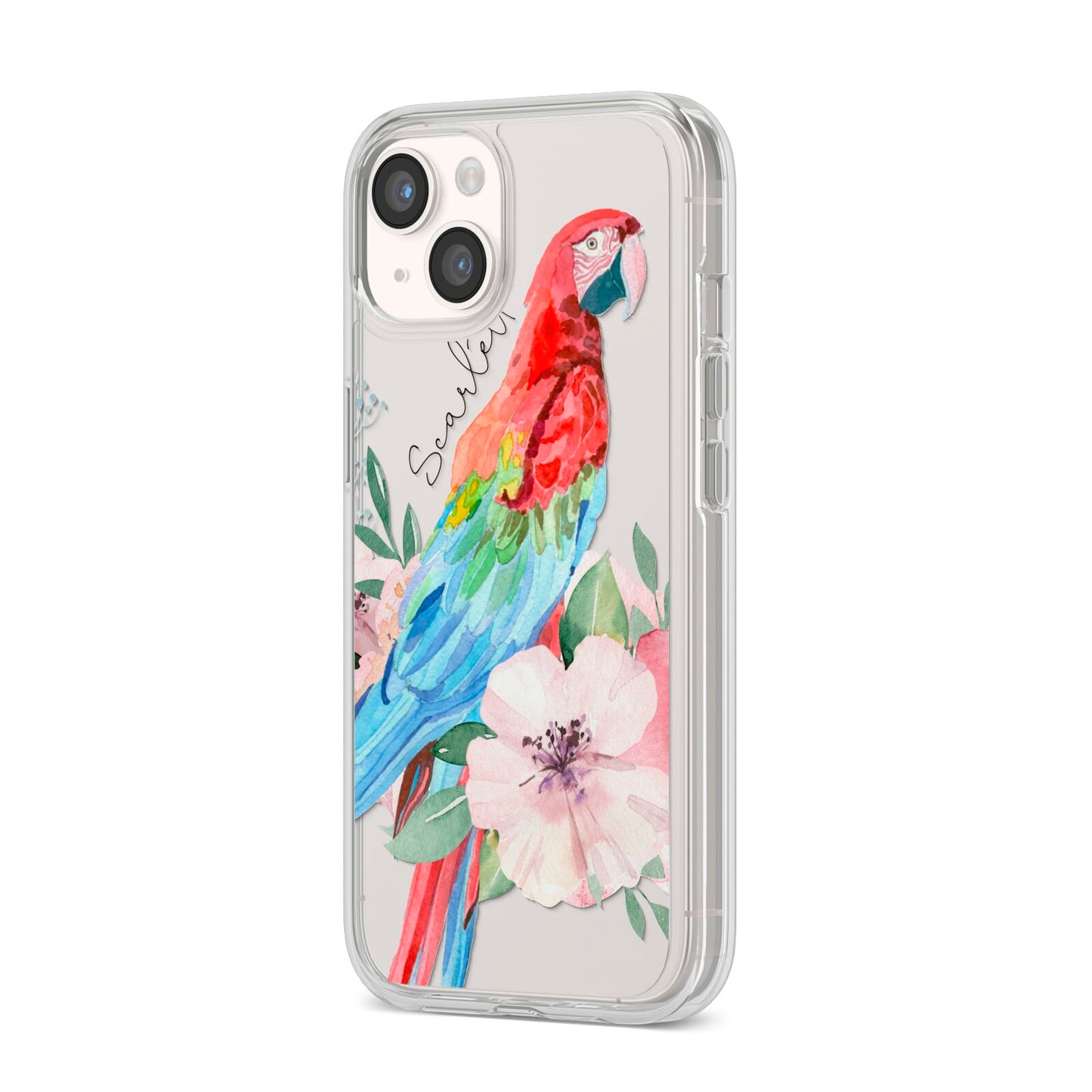 Personalised Parrot iPhone 14 Clear Tough Case Starlight Angled Image
