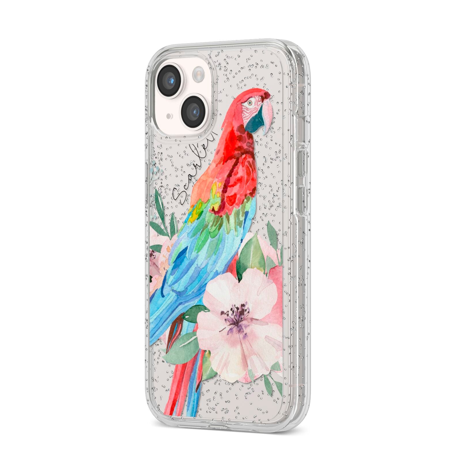 Personalised Parrot iPhone 14 Glitter Tough Case Starlight Angled Image