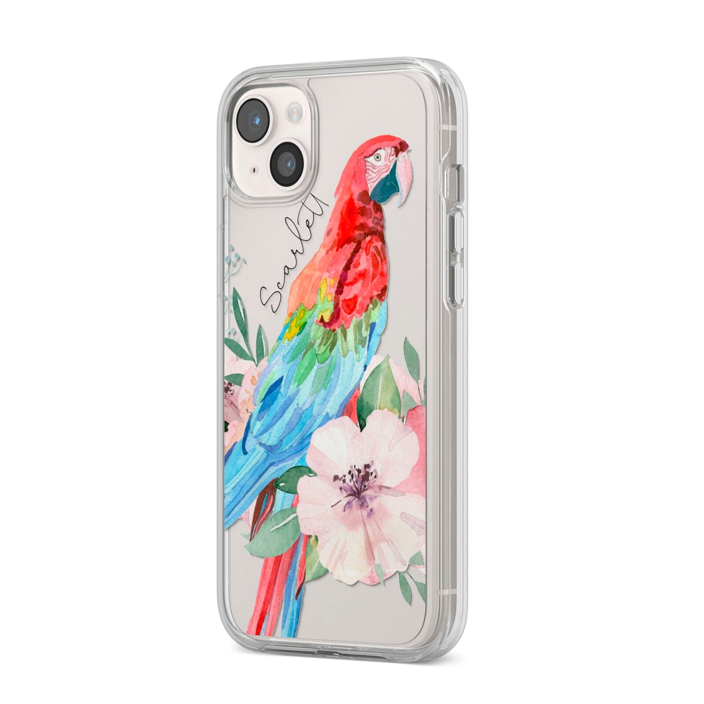 Personalised Parrot iPhone 14 Plus Clear Tough Case Starlight Angled Image