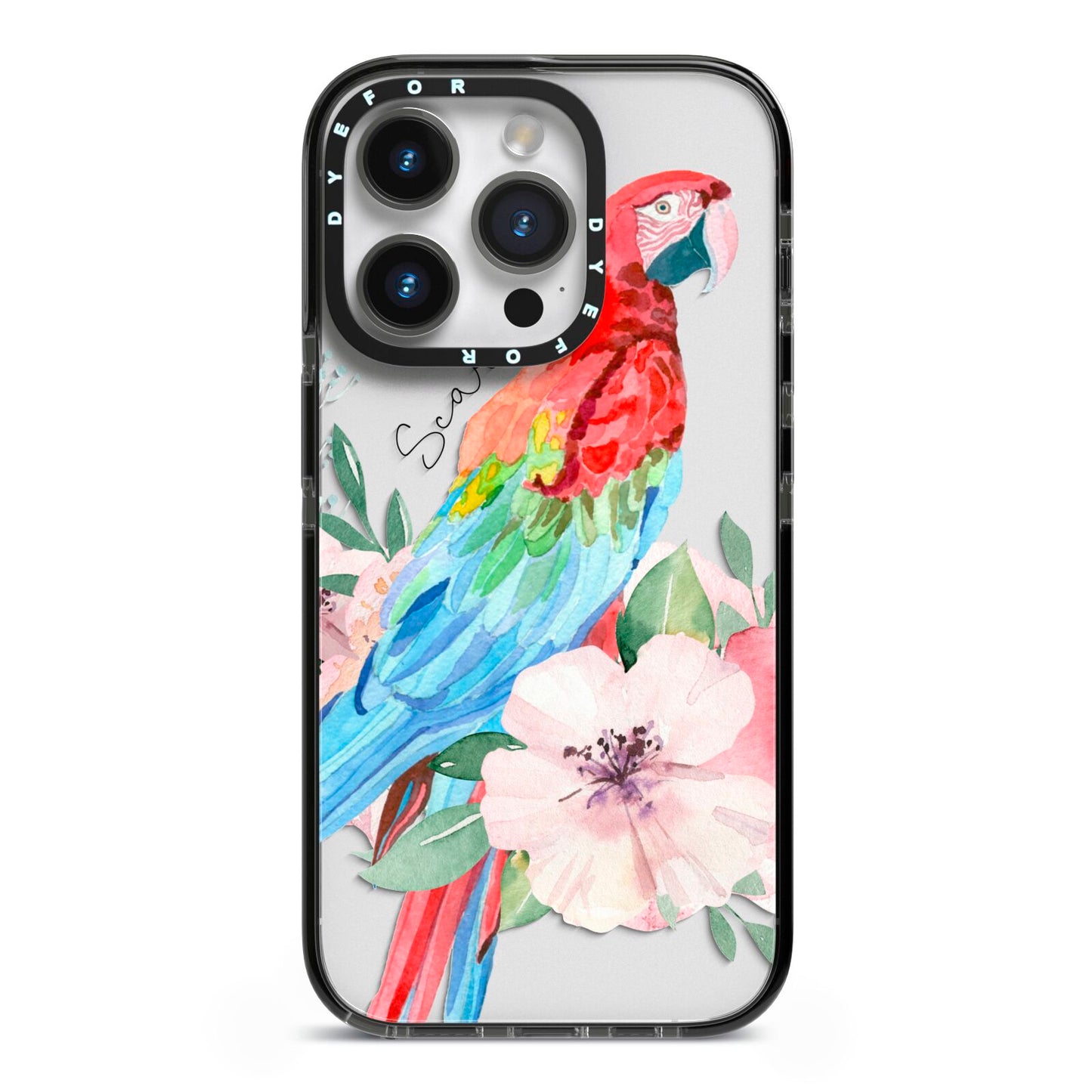 Personalised Parrot iPhone 14 Pro Black Impact Case on Silver phone