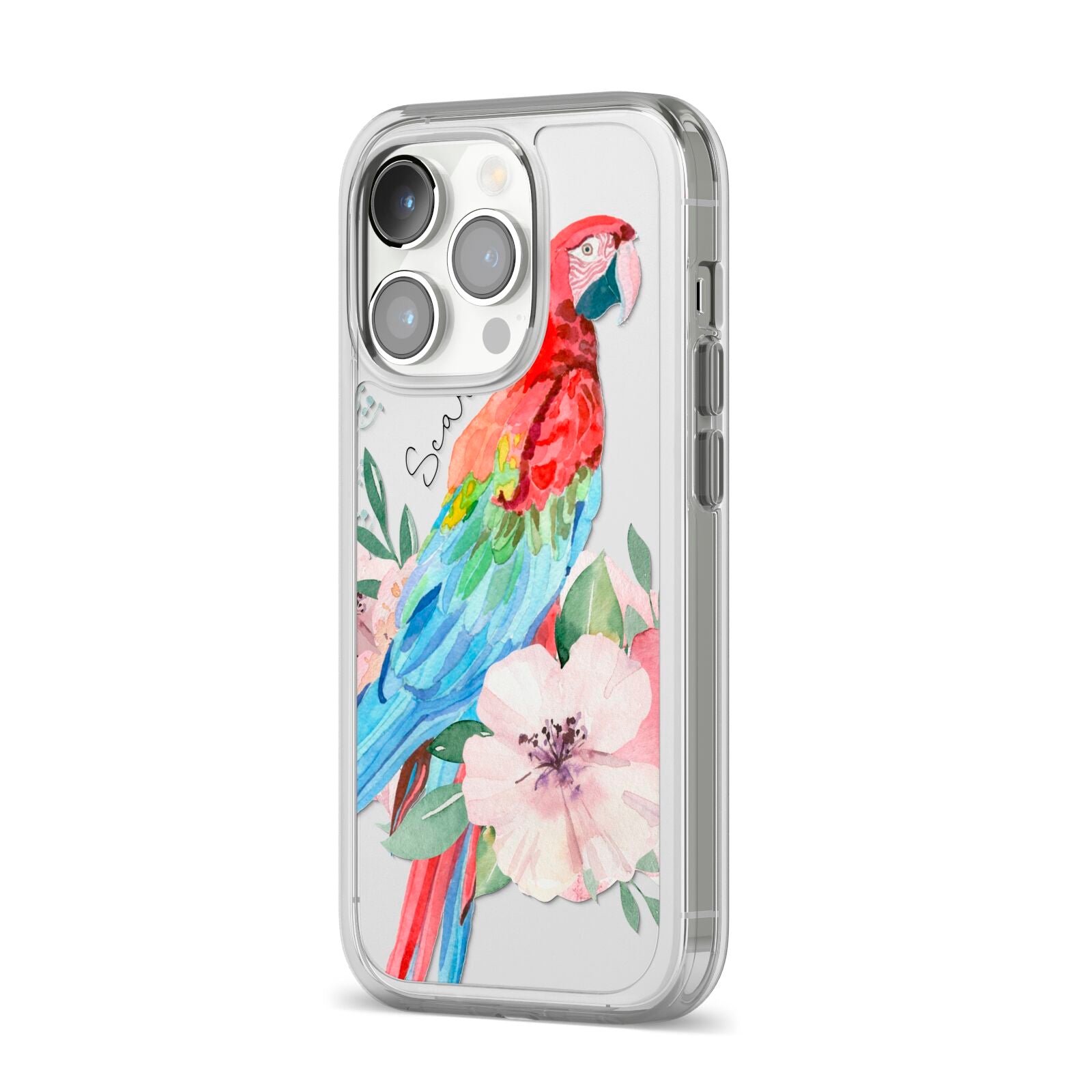 Personalised Parrot iPhone 14 Pro Clear Tough Case Silver Angled Image
