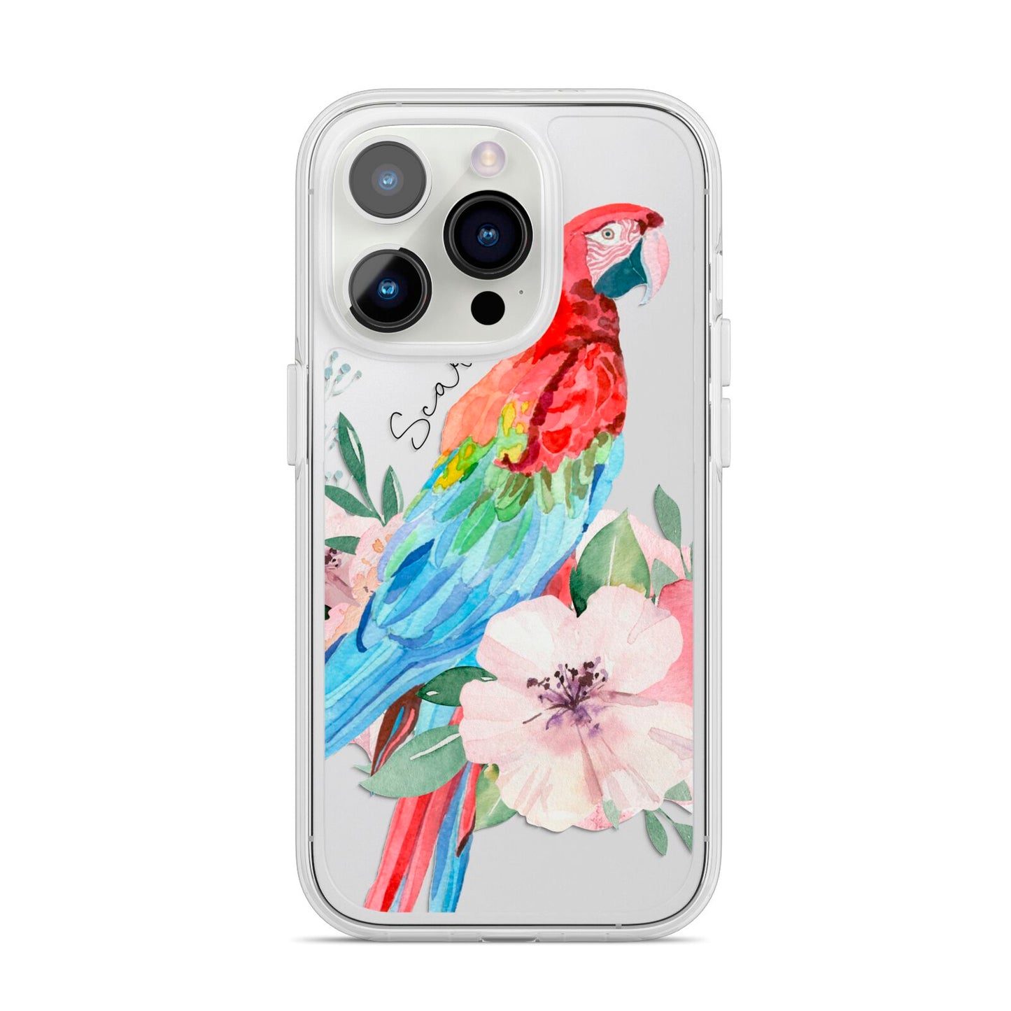 Personalised Parrot iPhone 14 Pro Clear Tough Case Silver