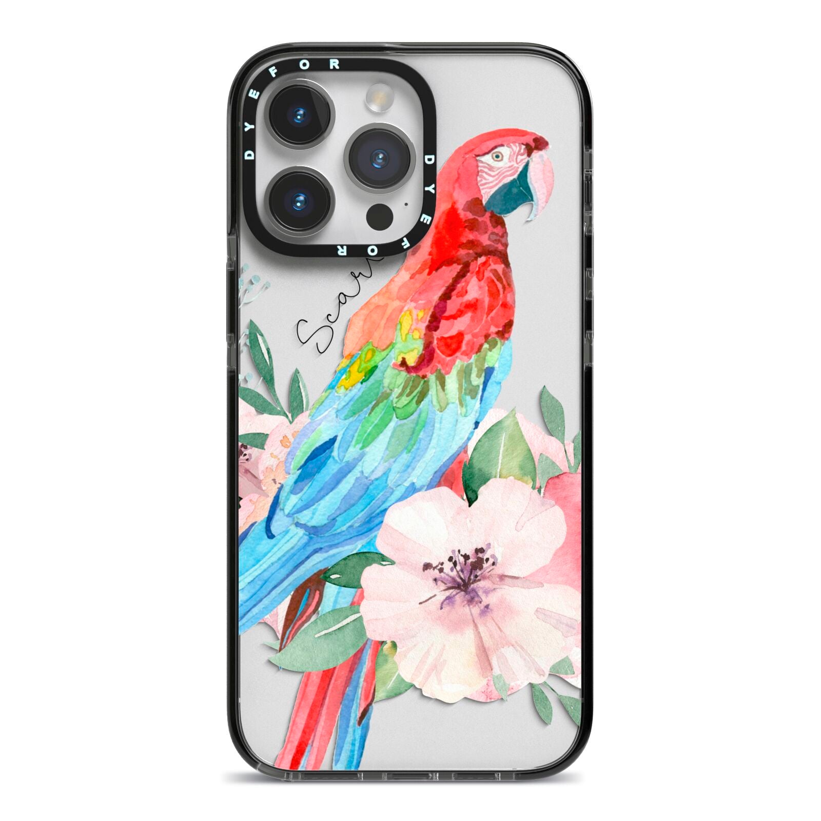 Personalised Parrot iPhone 14 Pro Max Black Impact Case on Silver phone