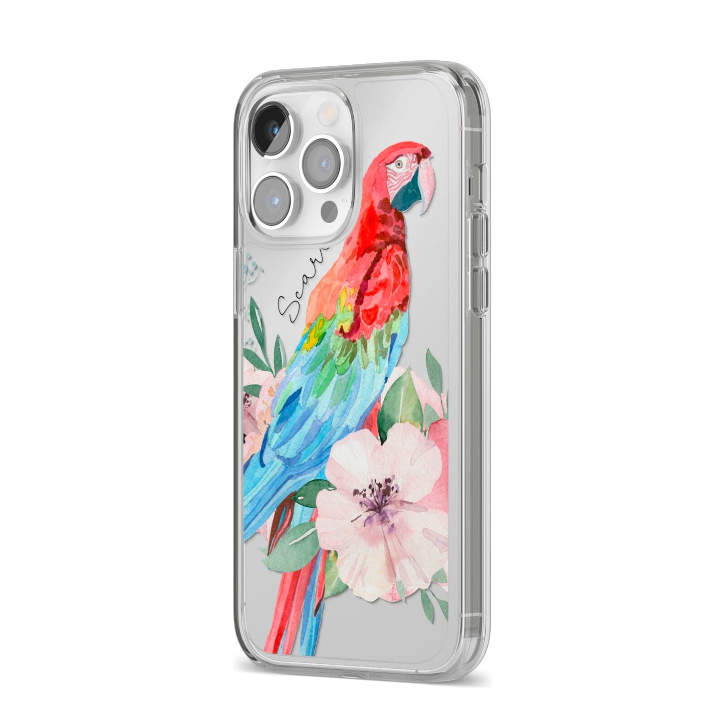 Personalised Parrot iPhone 14 Pro Max Clear Tough Case Silver Angled Image