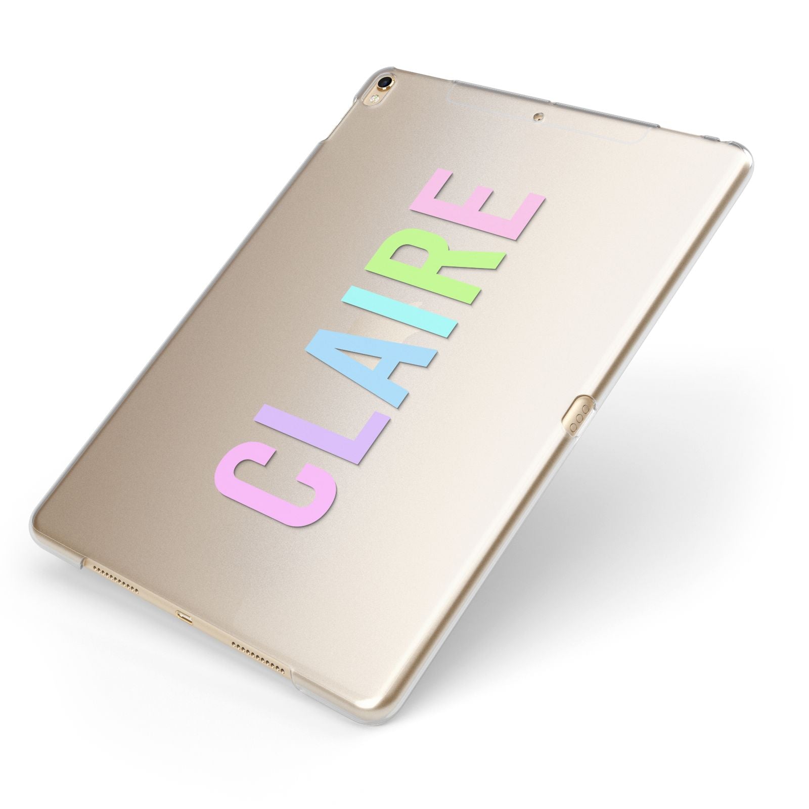 Personalised Pastel Colour Name Apple iPad Case on Gold iPad Side View