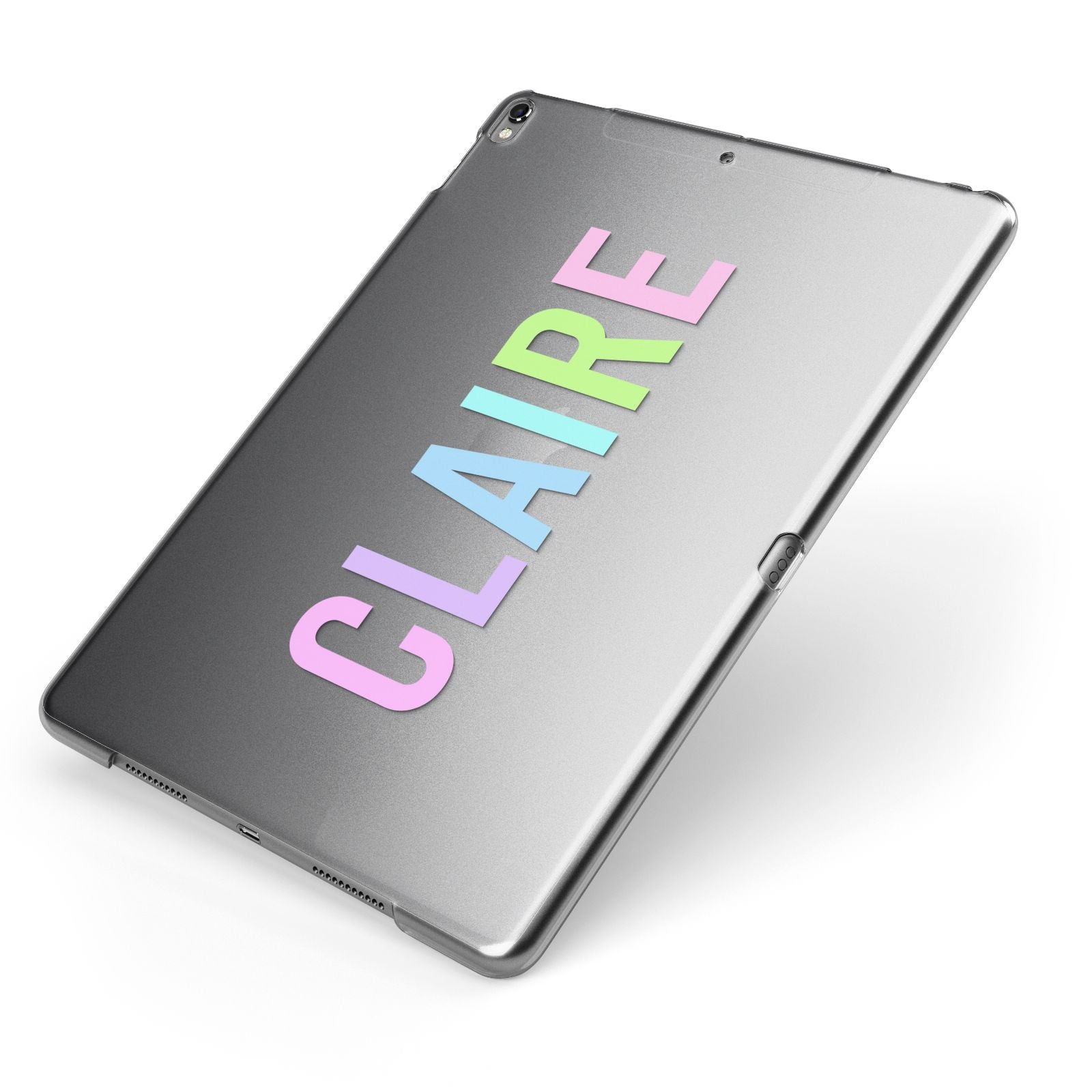 Personalised Pastel Colour Name Apple iPad Case on Grey iPad Side View