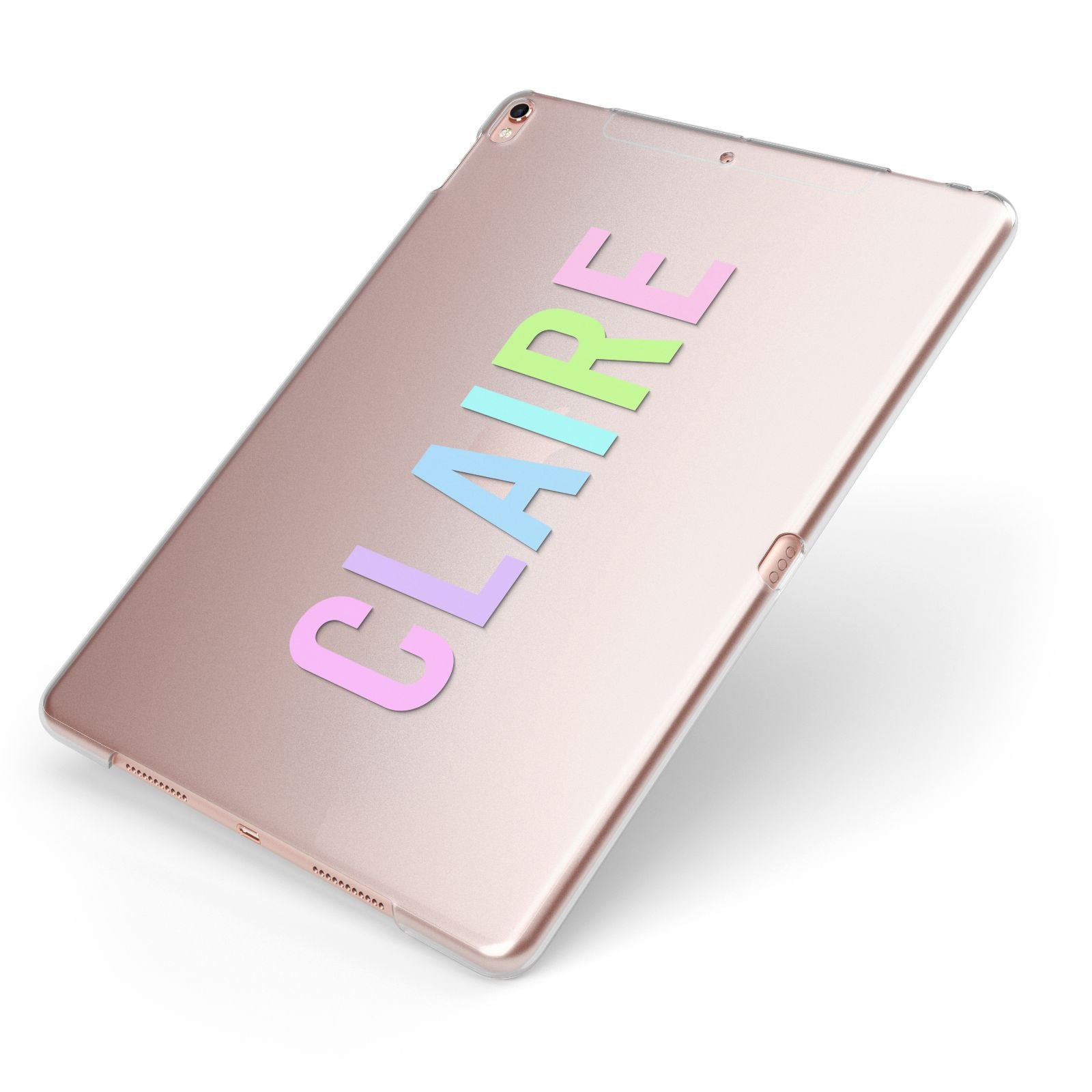 Personalised Pastel Colour Name Apple iPad Case on Rose Gold iPad Side View
