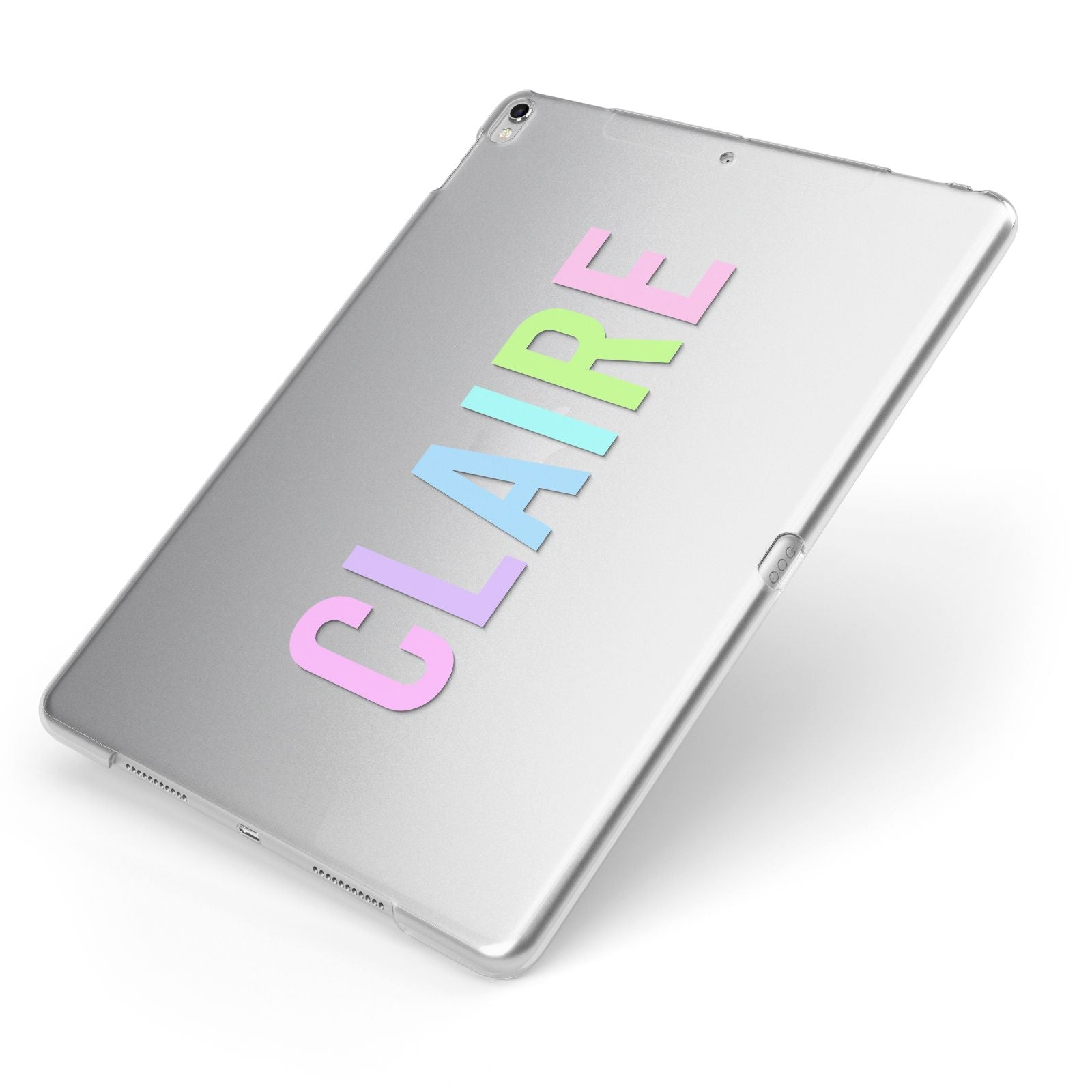 Personalised Pastel Colour Name Apple iPad Case on Silver iPad Side View