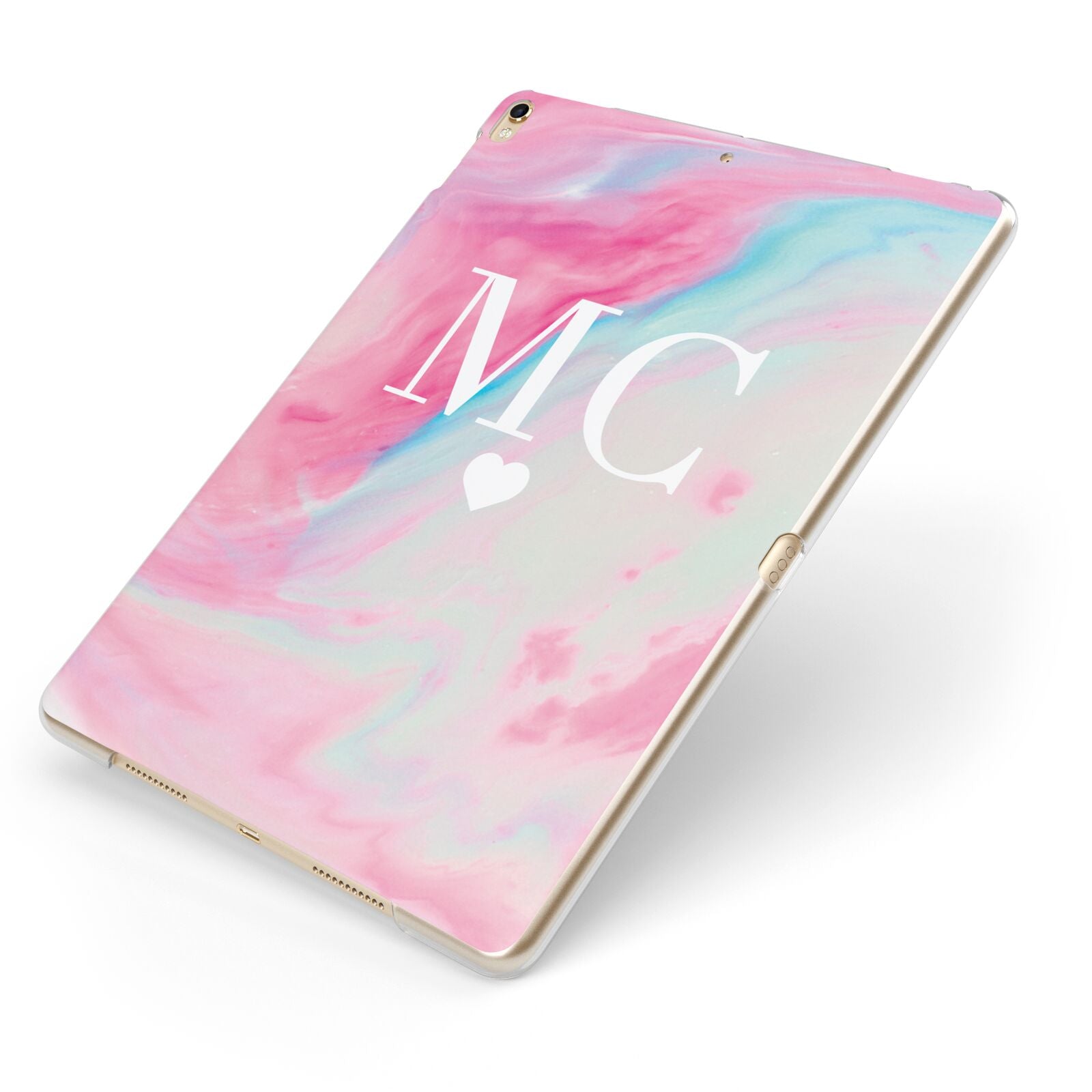 Personalised Pastel Marble Initials Apple iPad Case on Gold iPad Side View