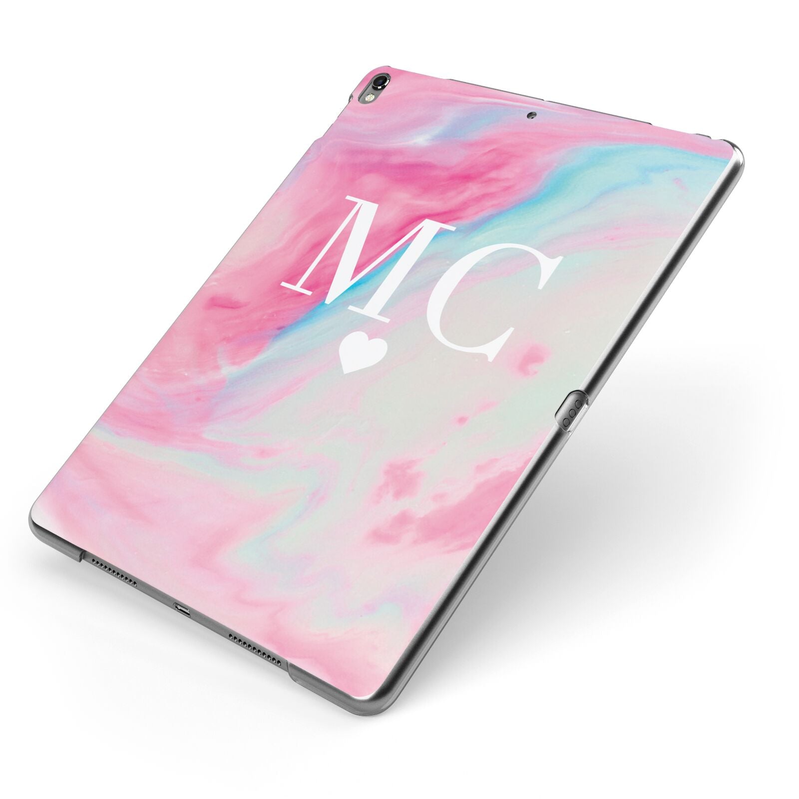 Personalised Pastel Marble Initials Apple iPad Case on Grey iPad Side View