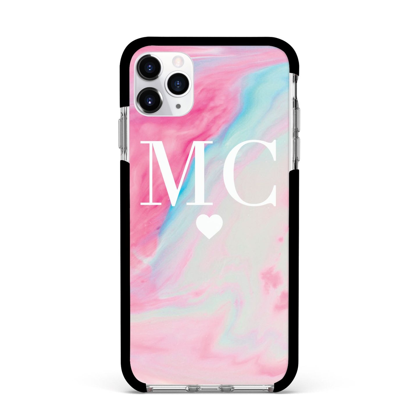 Personalised Pastel Marble Initials Apple iPhone 11 Pro Max in Silver with Black Impact Case