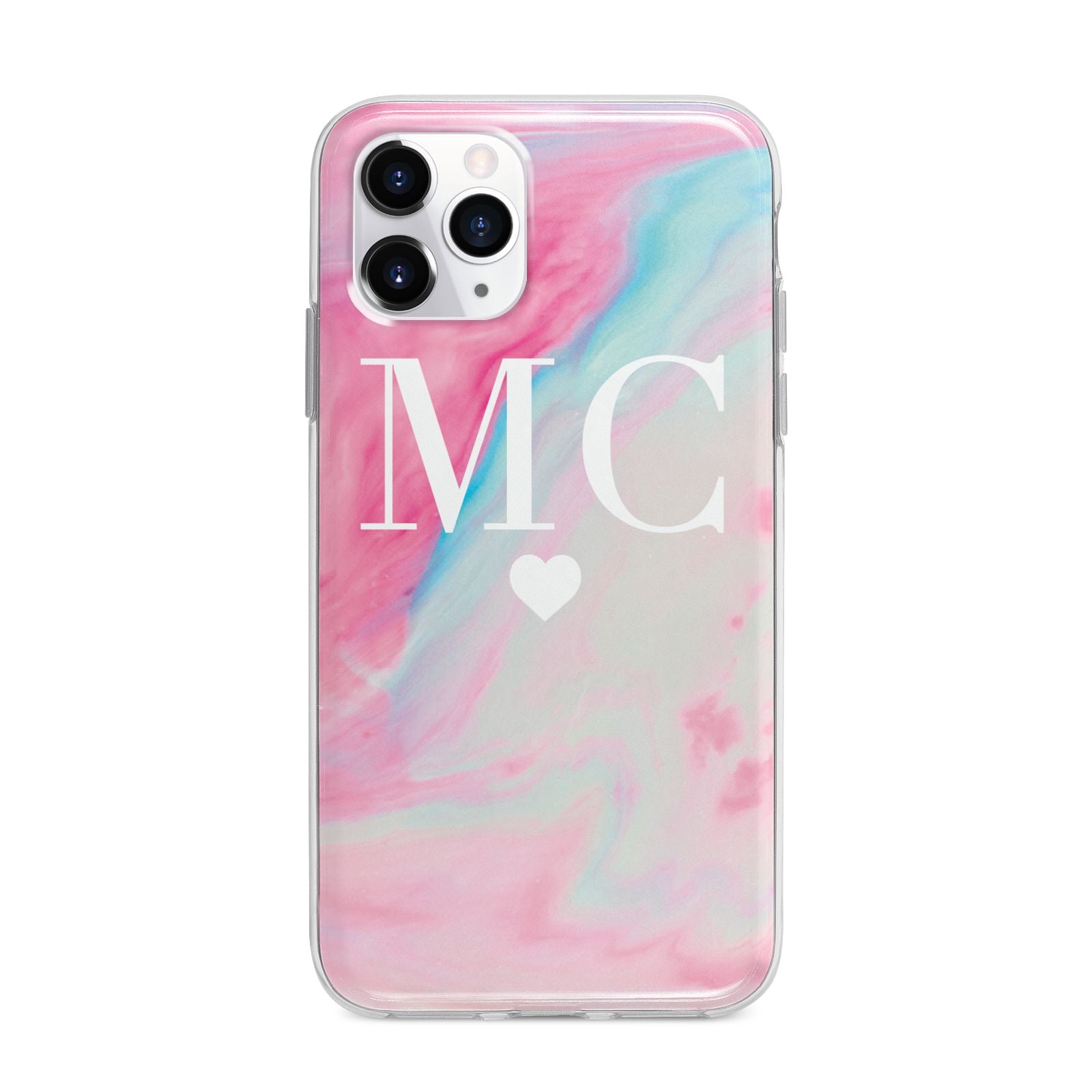 Personalised Pastel Marble Initials Apple iPhone 11 Pro Max in Silver with Bumper Case