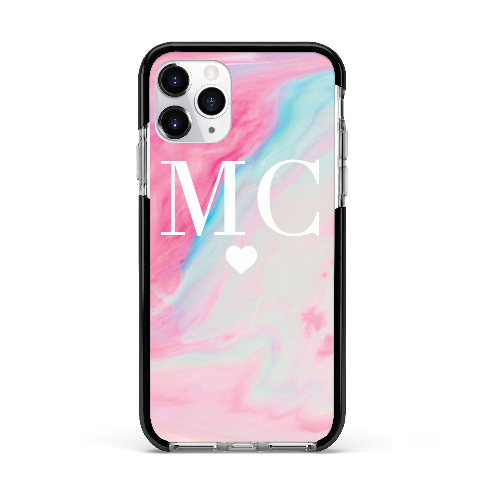 Personalised Pastel Marble Initials Apple iPhone 11 Pro in Silver with Black Impact Case